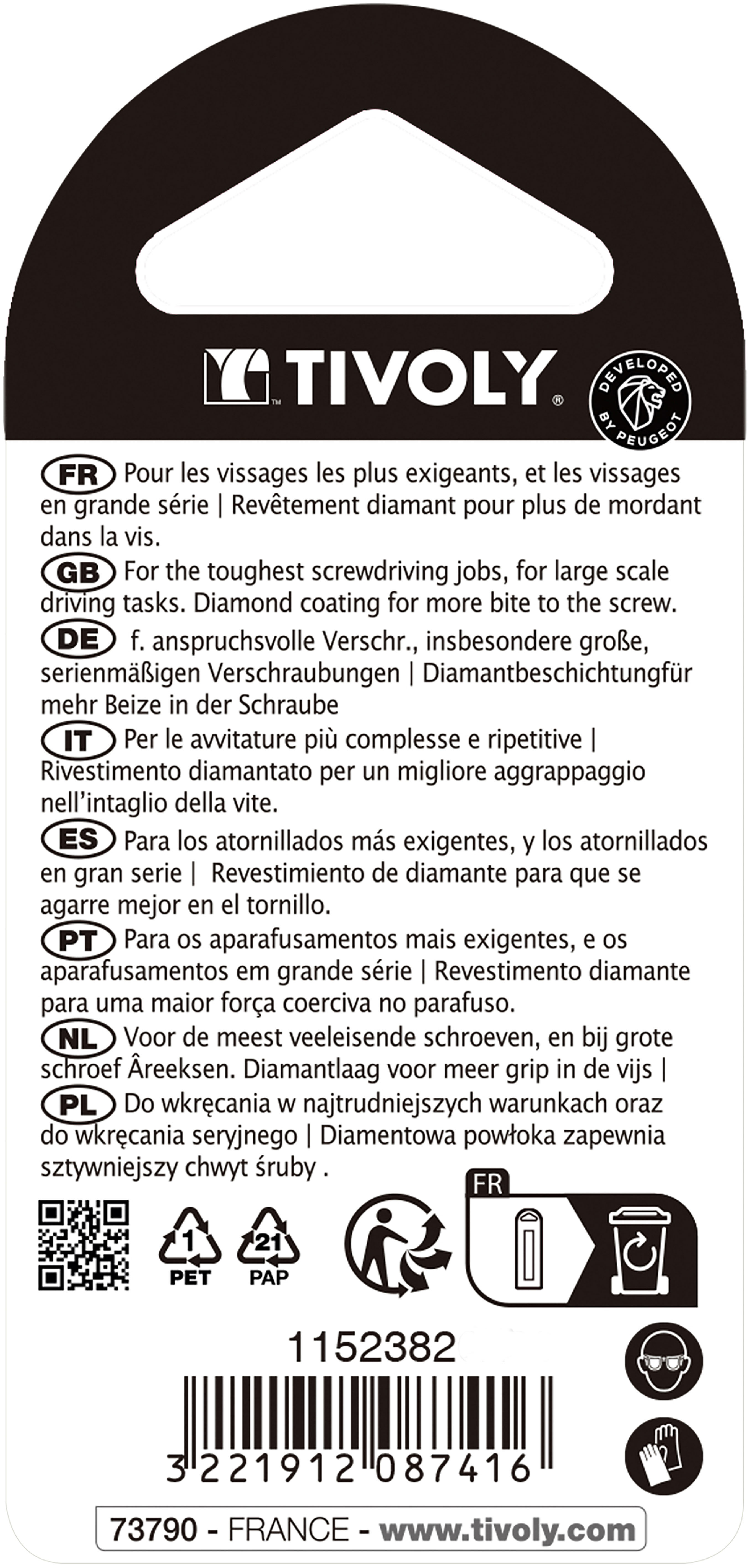 Embout de vissage -Torsion diamant IMPACT -Pour vis Phillips N°: N2 / L: 50 TIVOLY - 11523820200