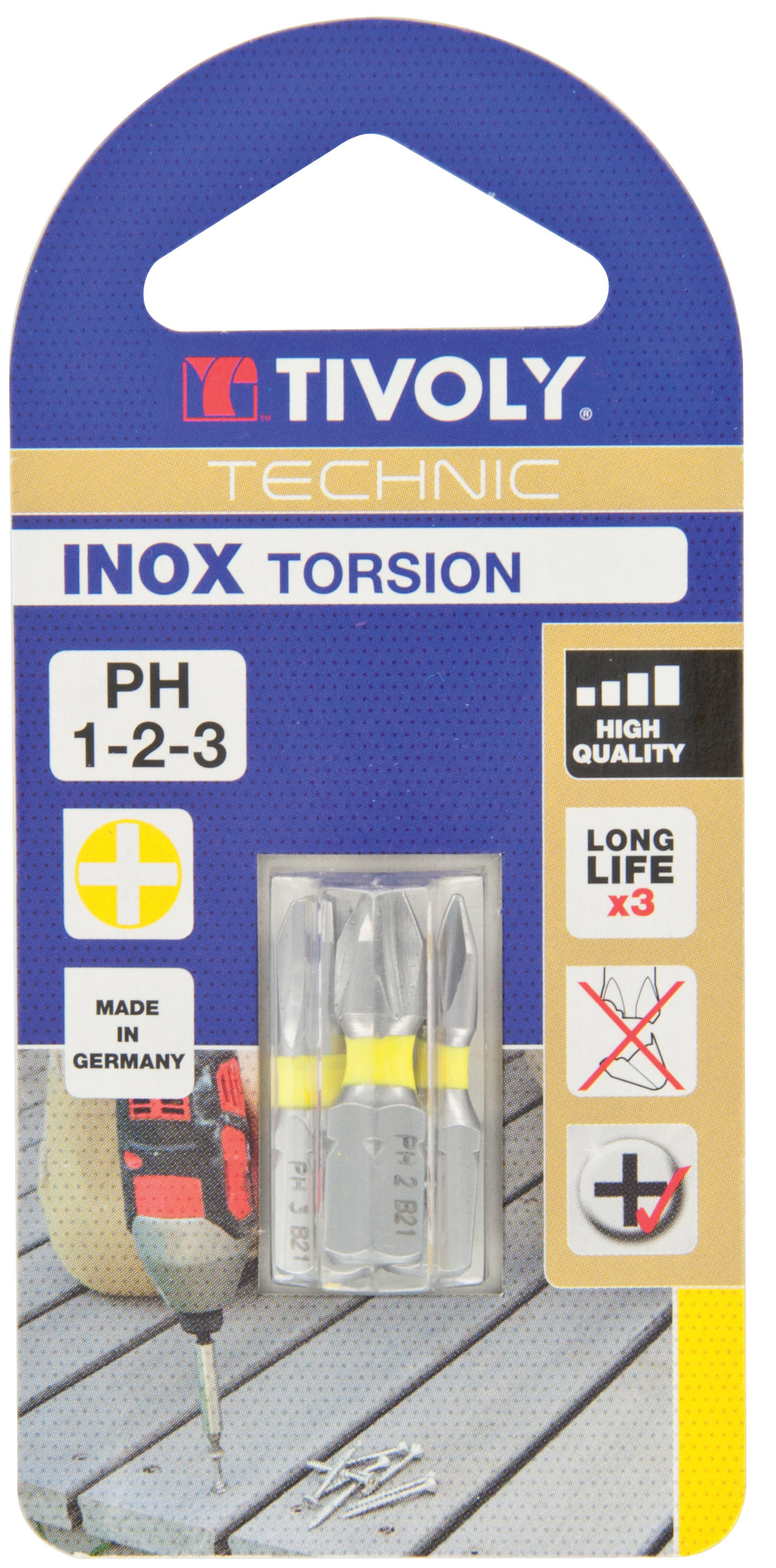 Embout de vissage -Torsion INOX -Pour vis Phillips (Blister) N°: N1-2-3 / L: 25 TIVOLY - 11524320001