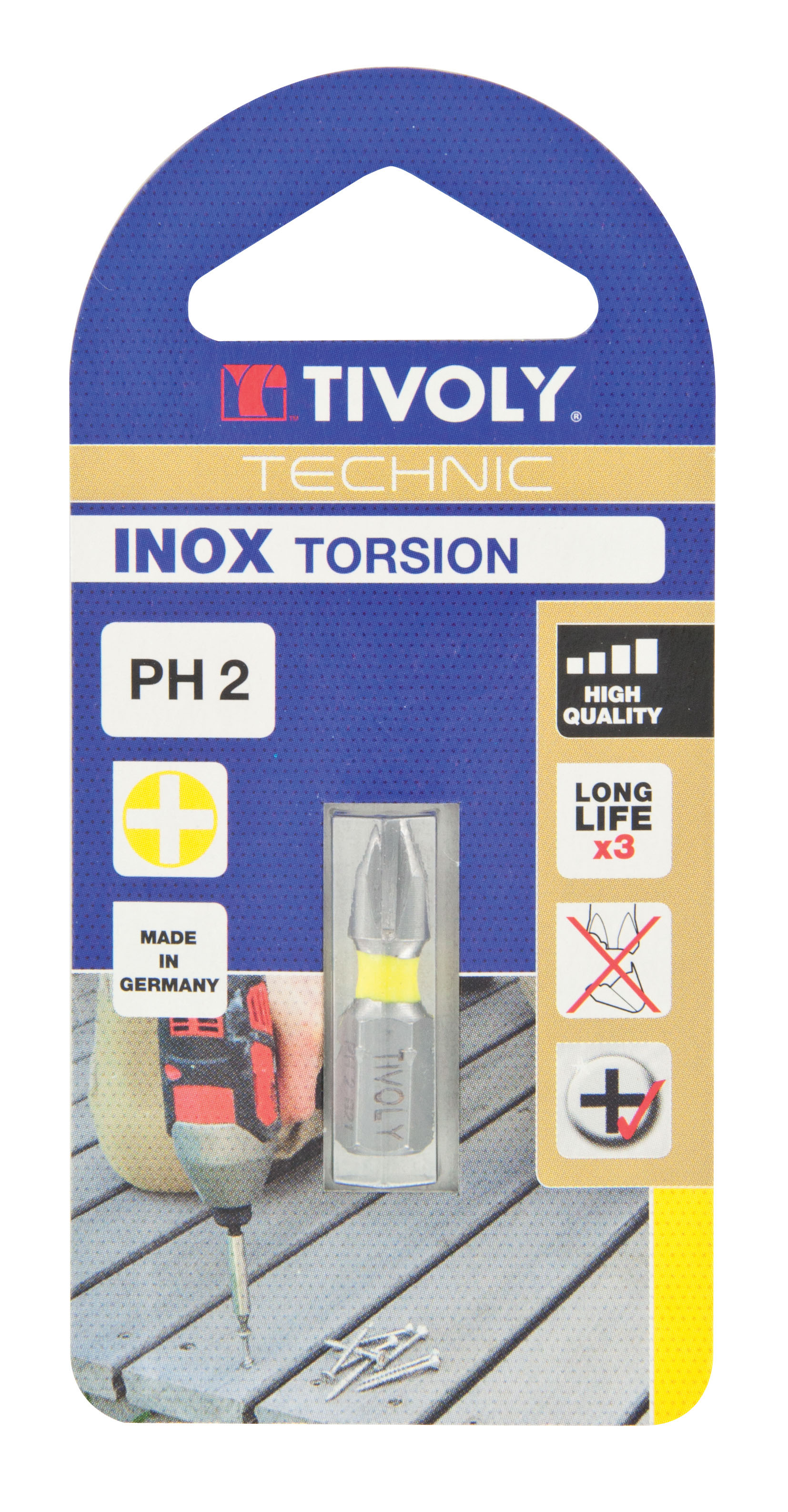 Embout de vissage -Torsion INOX -Pour vis Phillips (Blister) N°: N2 / L: 25 TIVOLY - 11524320200
