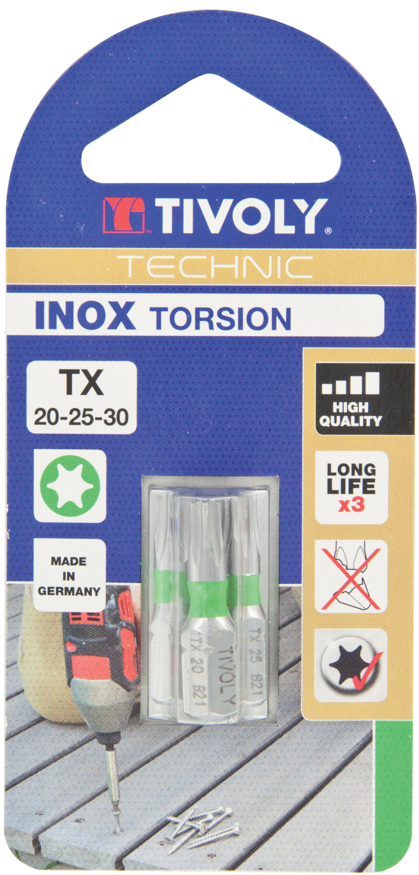 Embout de vissage -Torsion INOX -Pour vis Torx (Blister) N°: N20-25-30 / L: 25 TIVOLY - 11524520001