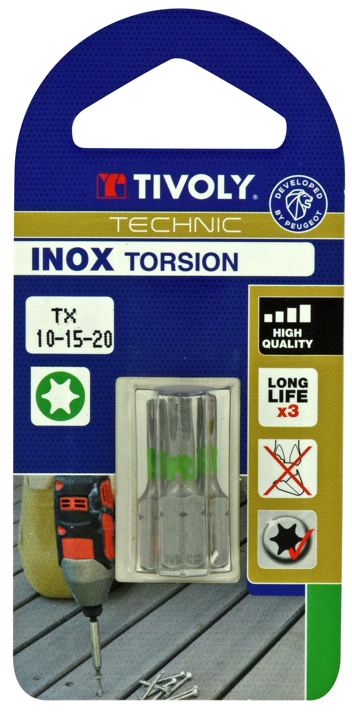 Embout de vissage -Torsion INOX -Pour vis Torx (Blister) N°: N10-15-20 / L: 25 TIVOLY - 11524520002