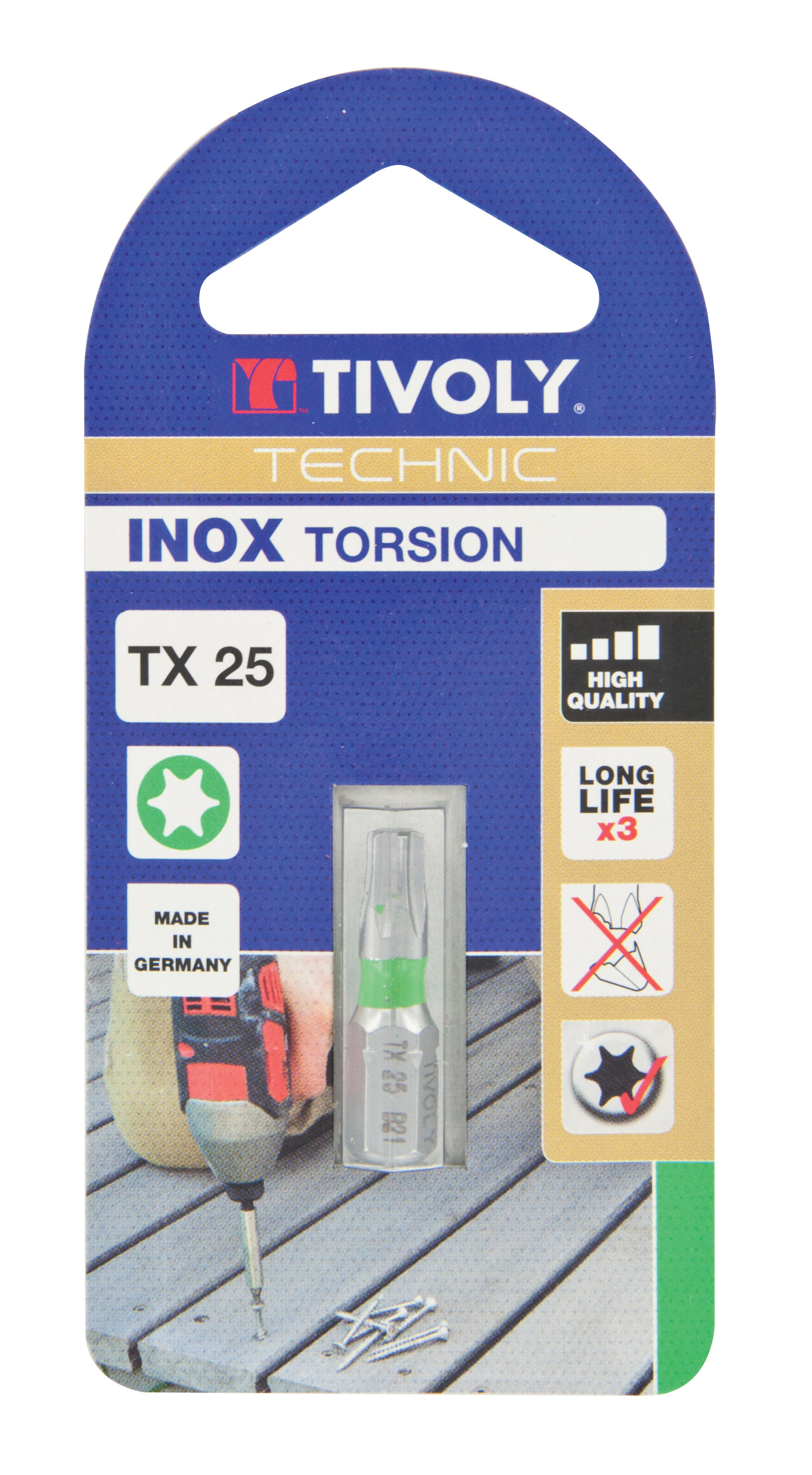 Embout de vissage -Torsion INOX -Pour vis Torx (Blister) N°: N25 / L: 25 TIVOLY - 11524522500