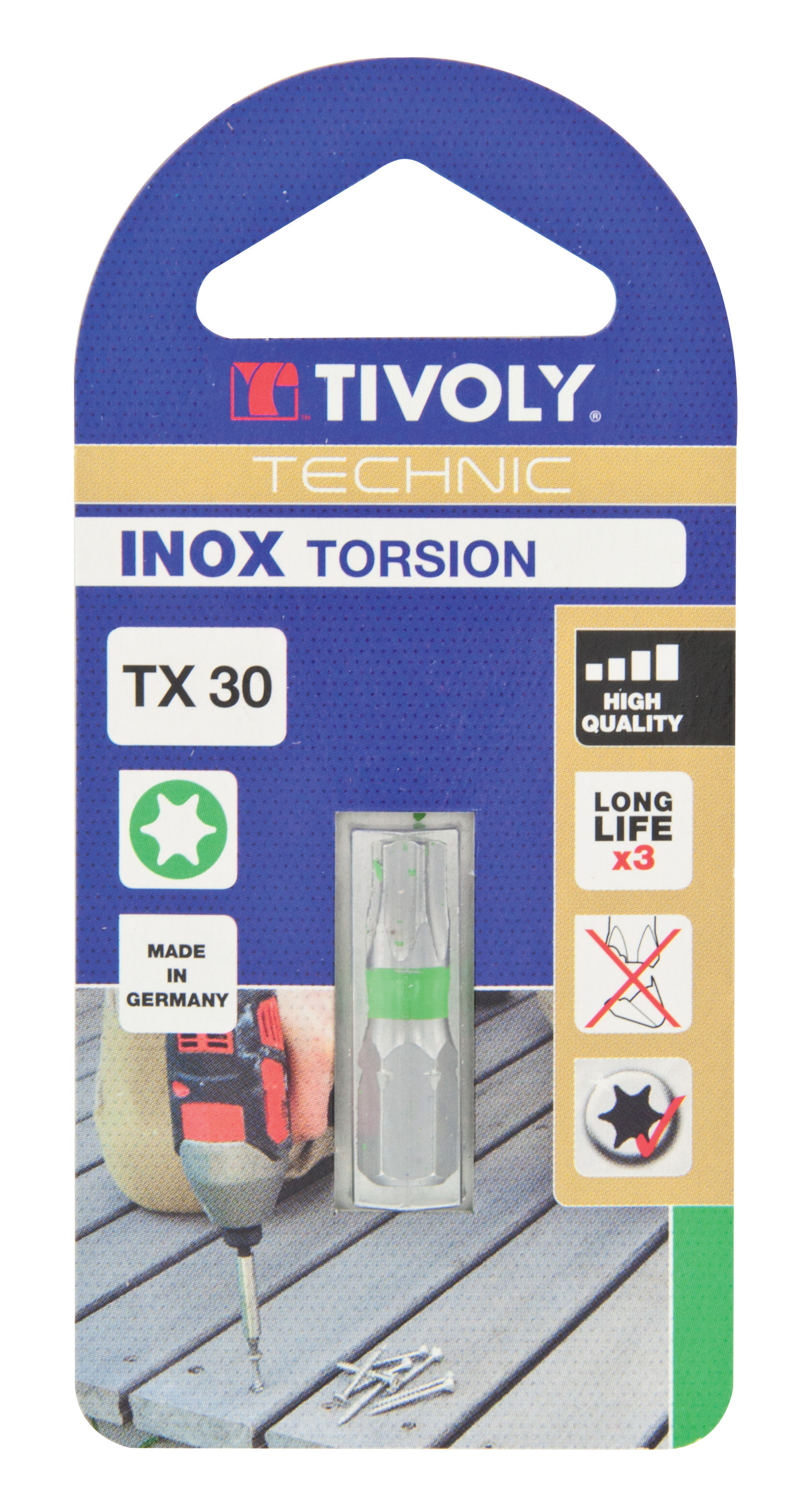 Embout de vissage -Torsion INOX -Pour vis Torx (Blister) N°: N30 / L: 25 TIVOLY - 11524523000