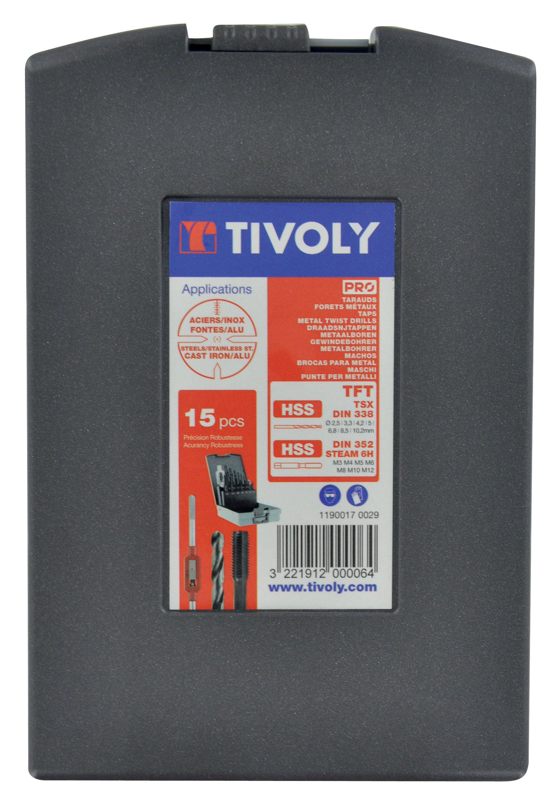 15 pièces -7 tarauds HSS STEAM GUN DIN352 M3 à M12 + 7 forets HSS Steam + 1 tourne à gauche ESSENTIAL TIVOLY - 11900170029