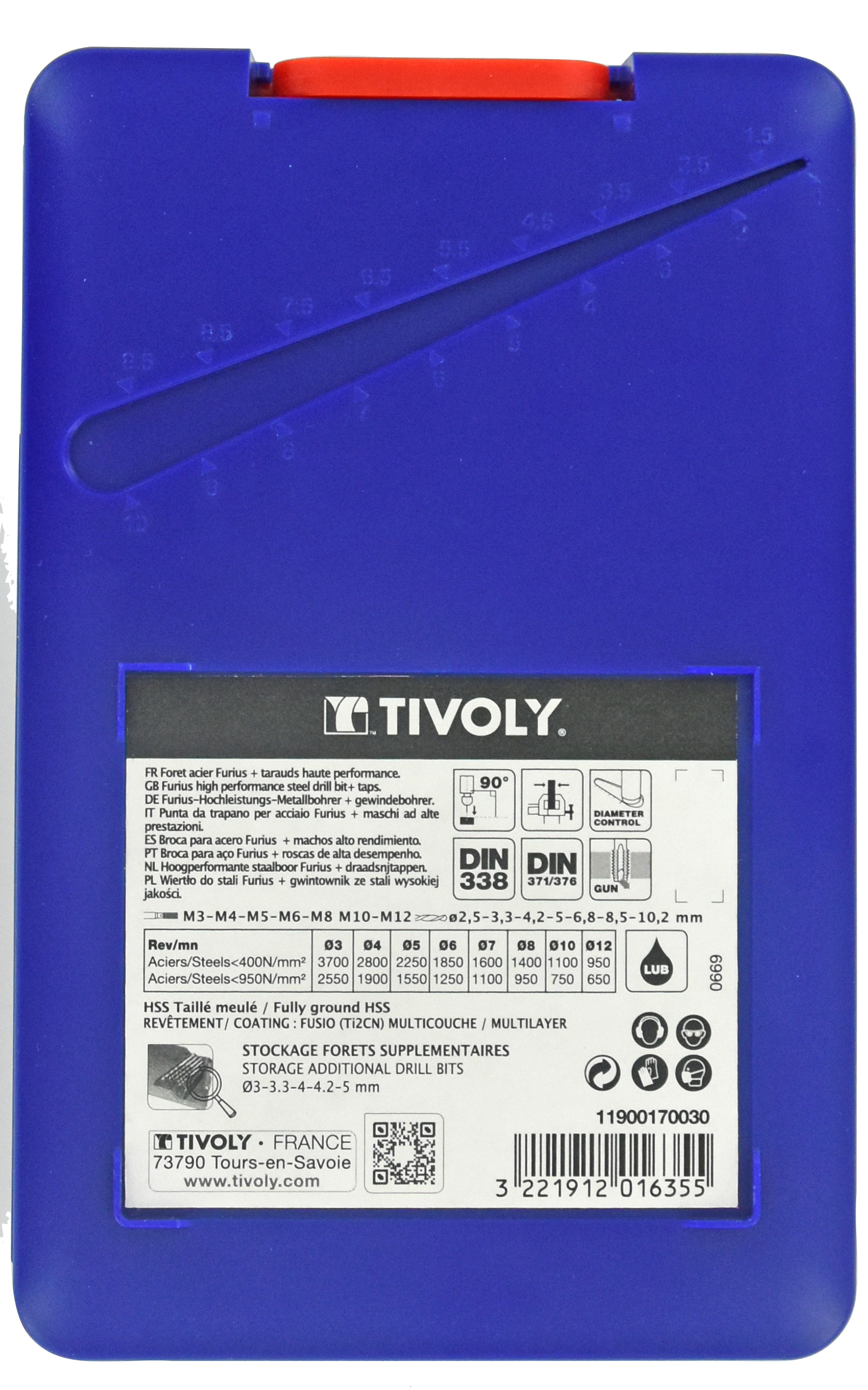 14 pièces - 7 tarauds HSS GUN DIN 371/376 M3 à M12 + 7 forets HSS FURIUS revêtus Fusio TECHNIC TIVOLY - 11900170030