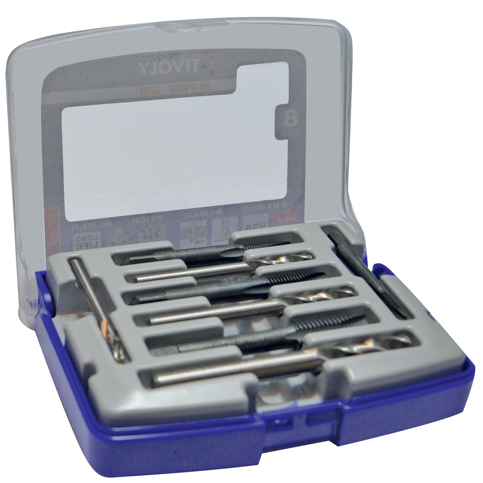 8 pièces - 4 tarauds HSS STEAM GUN DIN352 M4 à M8 + 4 forets HSS extra courts taillés meulés pointe en croix TIVOLY - 11900170033