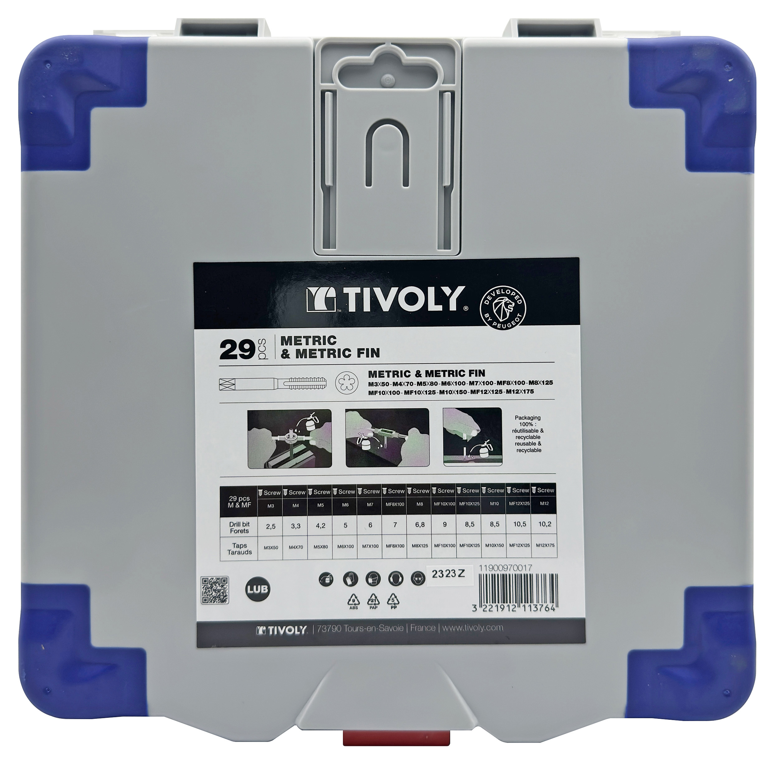 29 pièces -12 tarauds + 12 filières M3 à M12 + 2 tournes à gauche + 1 porte-filière 25,4 + accessoires TIVOLY - 11900970017