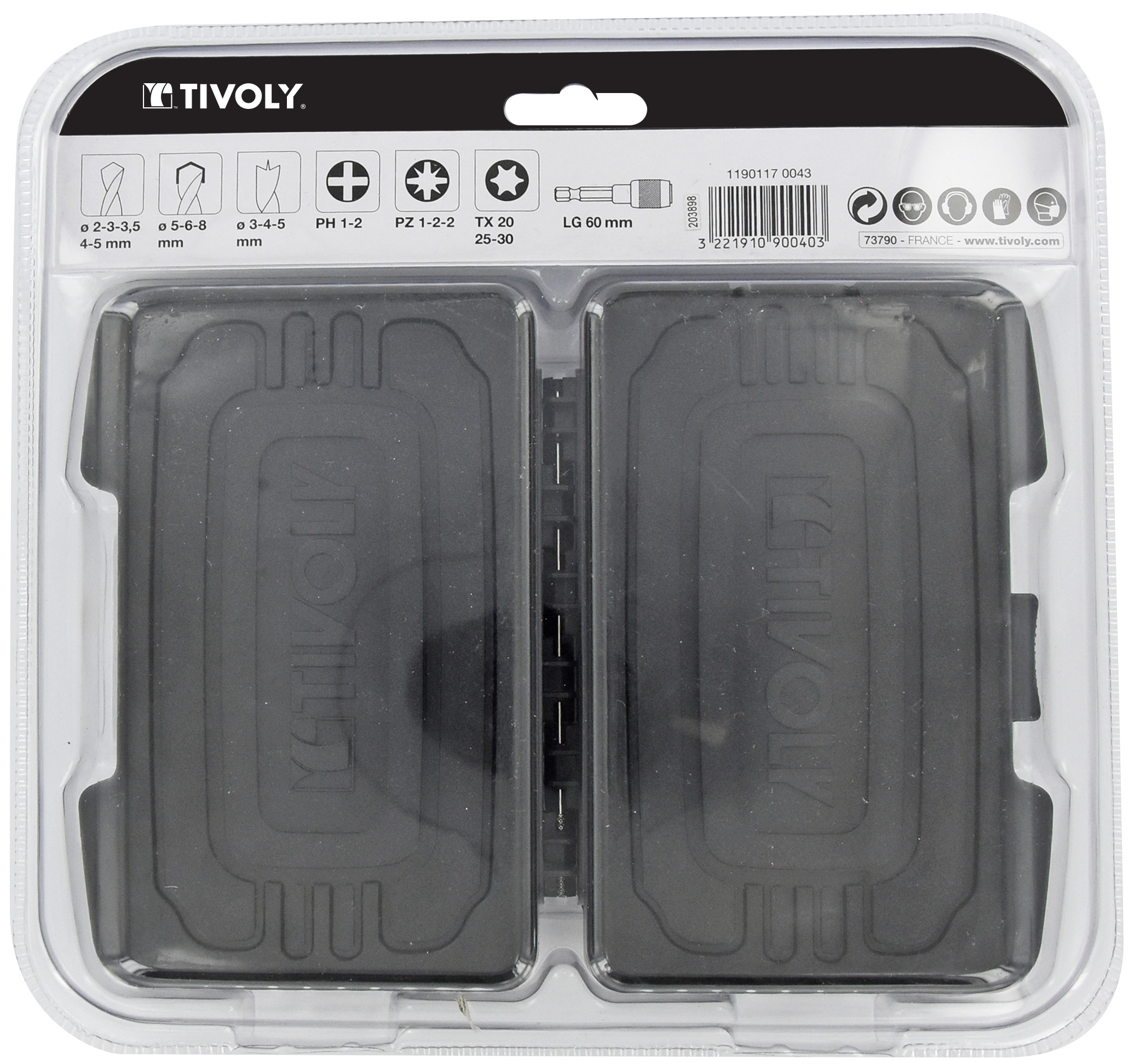 20 pièces -Coffret -Perçage Métaux / Bétons / Bois + Vissage Hexa Quick Change TIVOLY - 11901170043