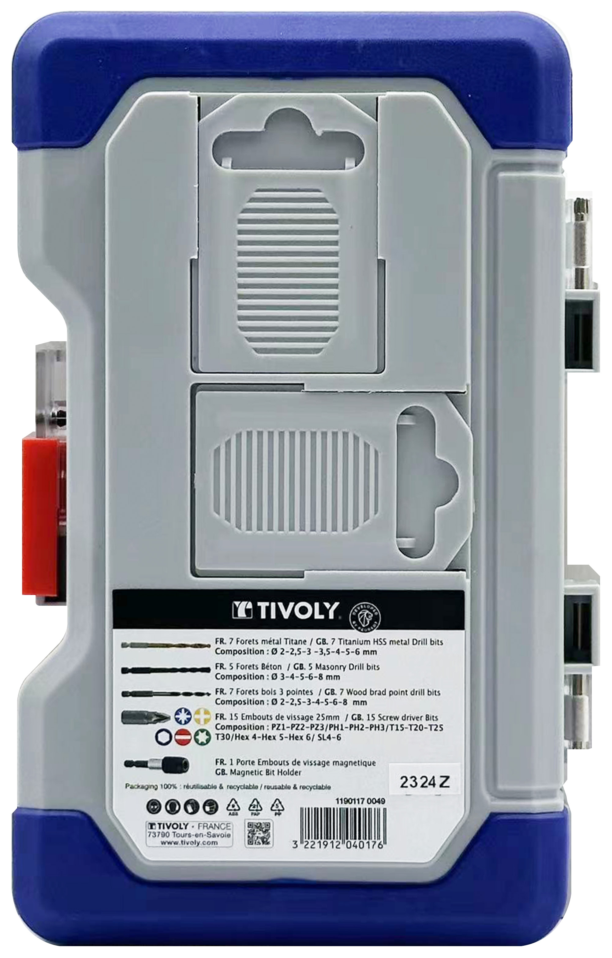 35 pièces -Coffret RANGER -Spécial perçage Métal /Béton /Bois + Vissage Hexa Quick change TIVOLY - 11901170049