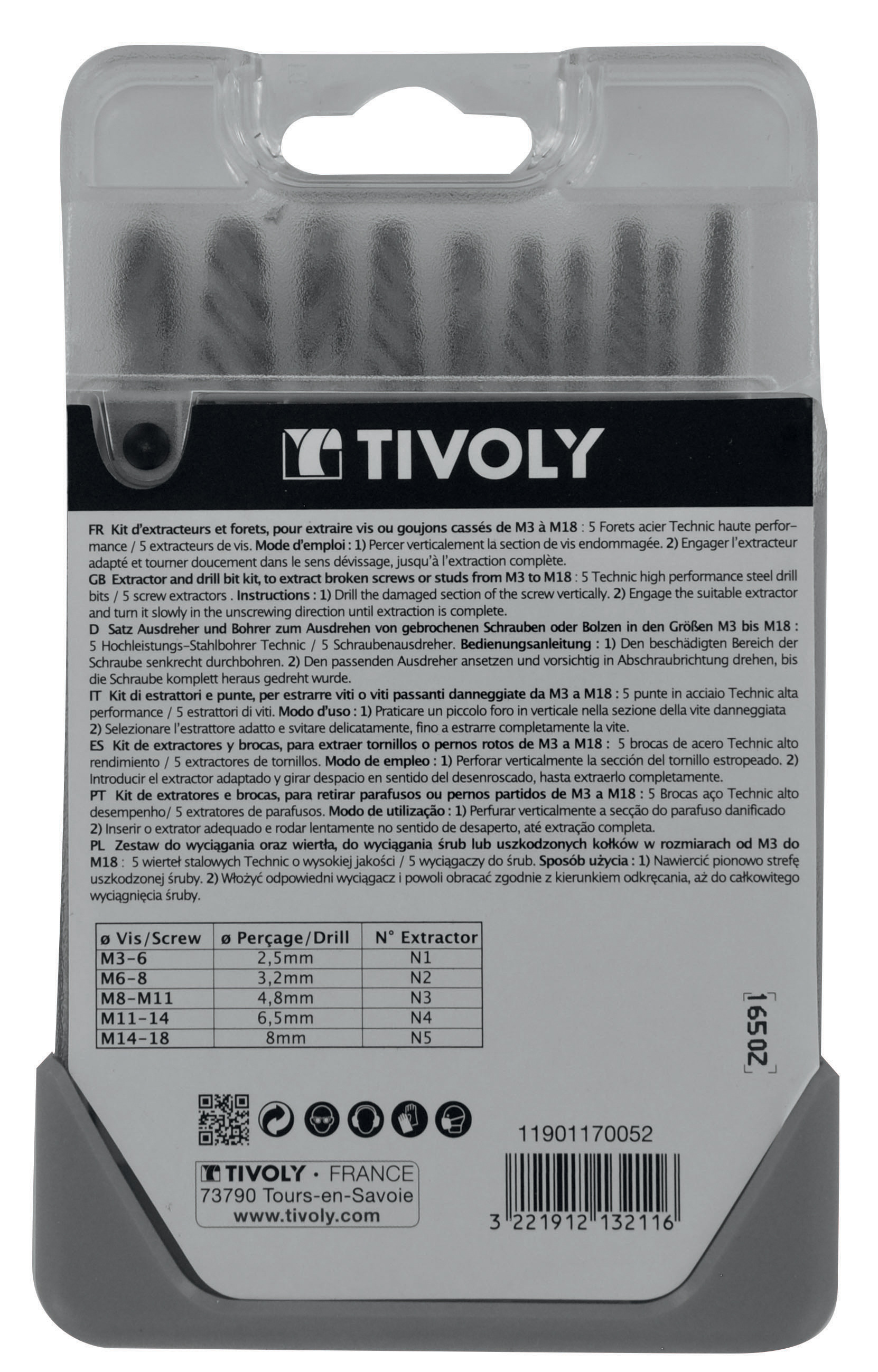10 pièces - Extracteurs de goujons cassés TIVOLY - 11901170052