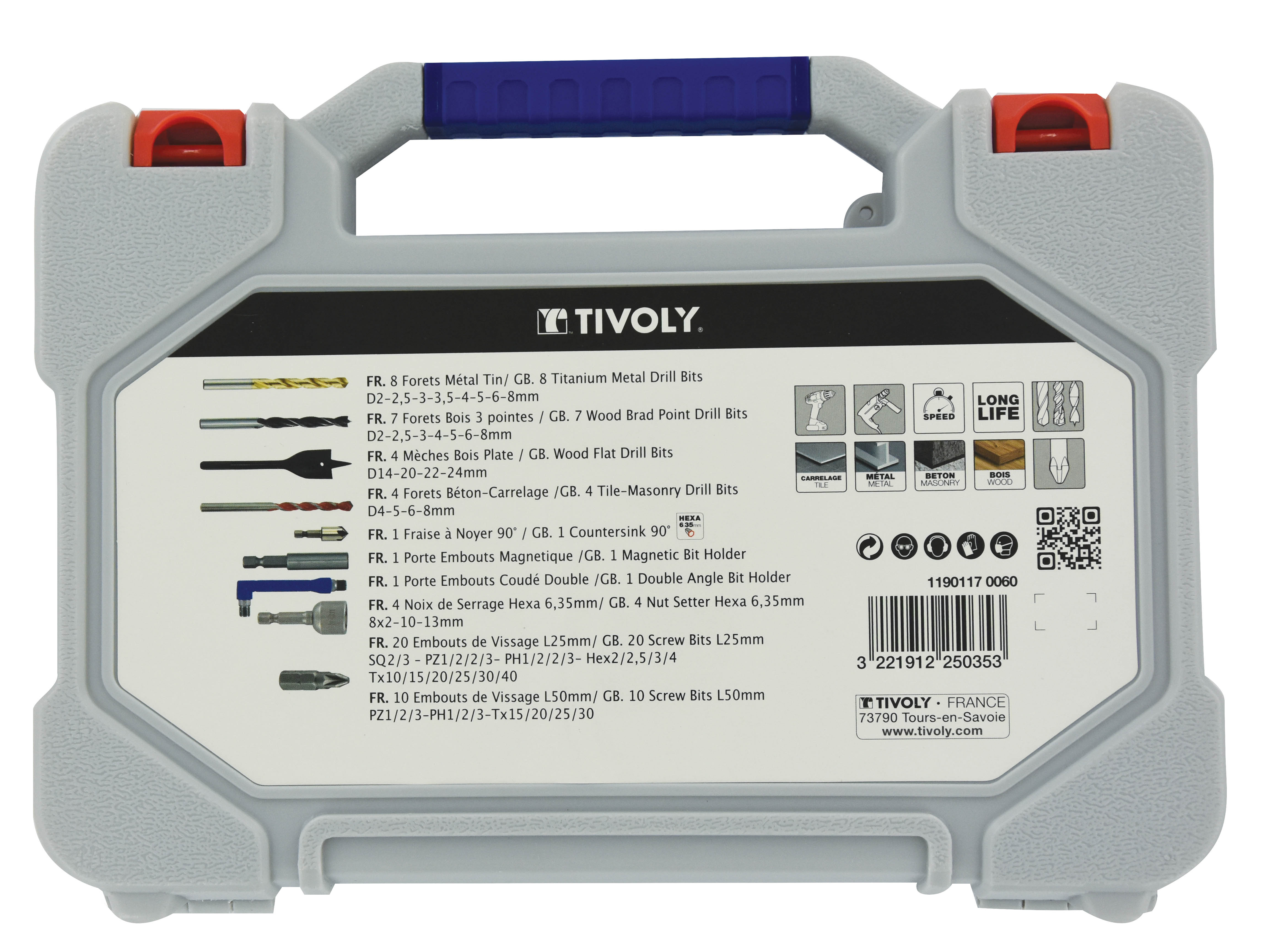 60 pièces -Mallette RANGER -Pour le perçage multi-matériaux et le vissage TIVOLY - 11901170060