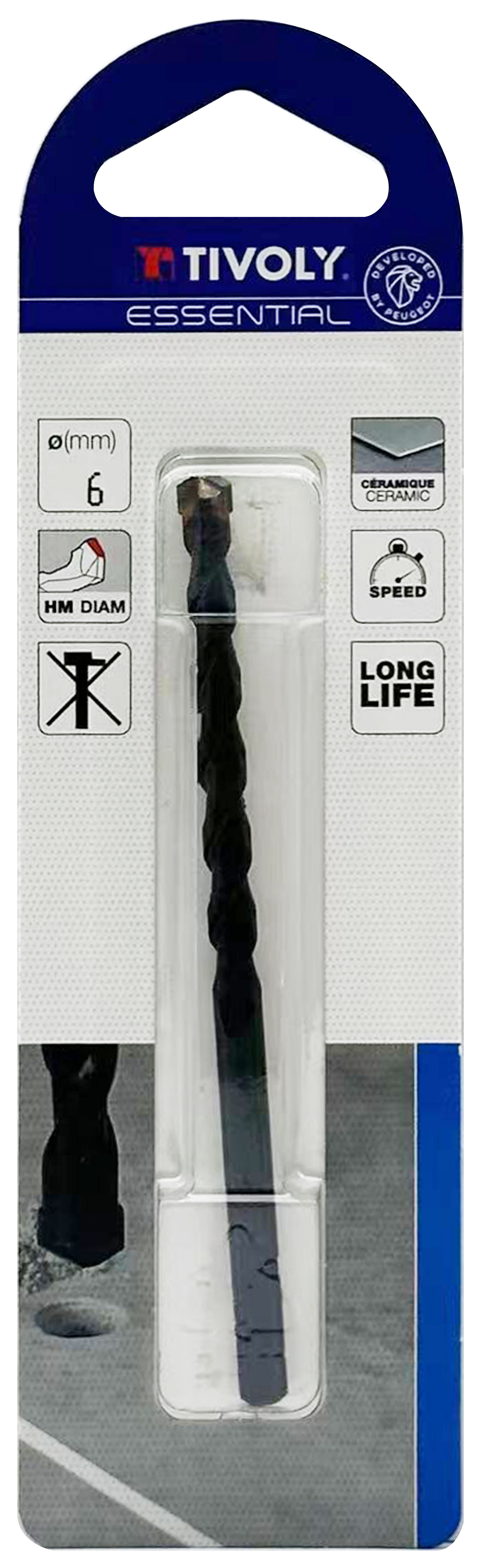 Foret carrelages -Plaquette carbure affûtée -Queue cylindrique / L: 100 Ø: 6 TIVOLY - 12000320600