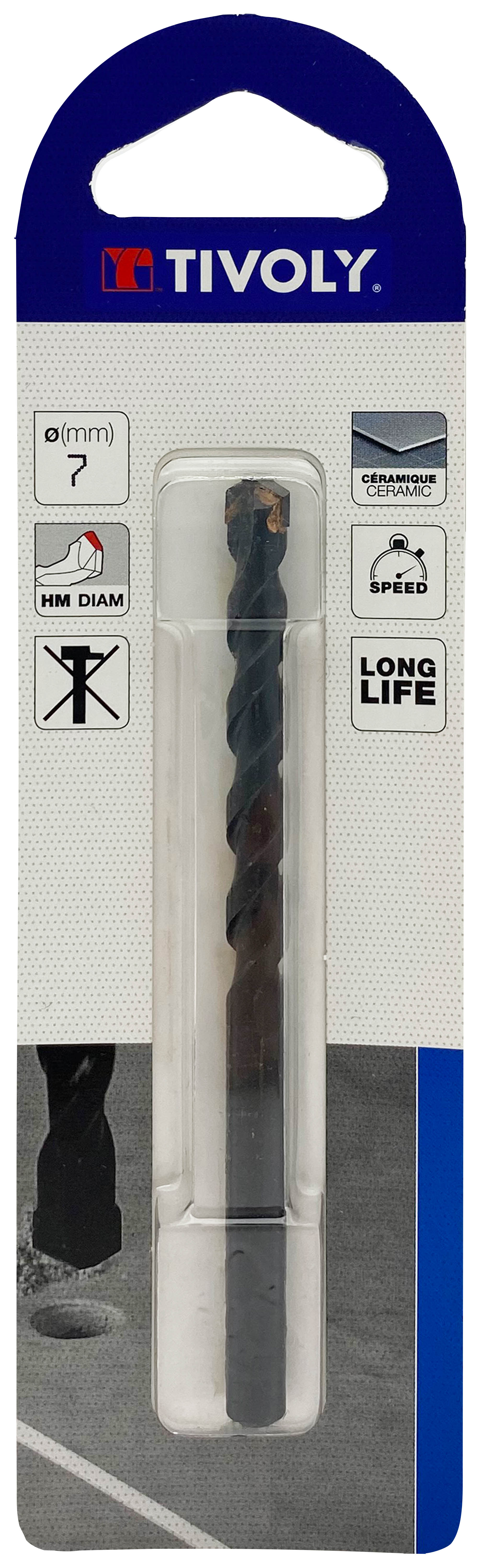 Foret carrelages -Plaquette carbure affûtée -Queue cylindrique / L: 100 Ø: 7 TIVOLY - 12000320700