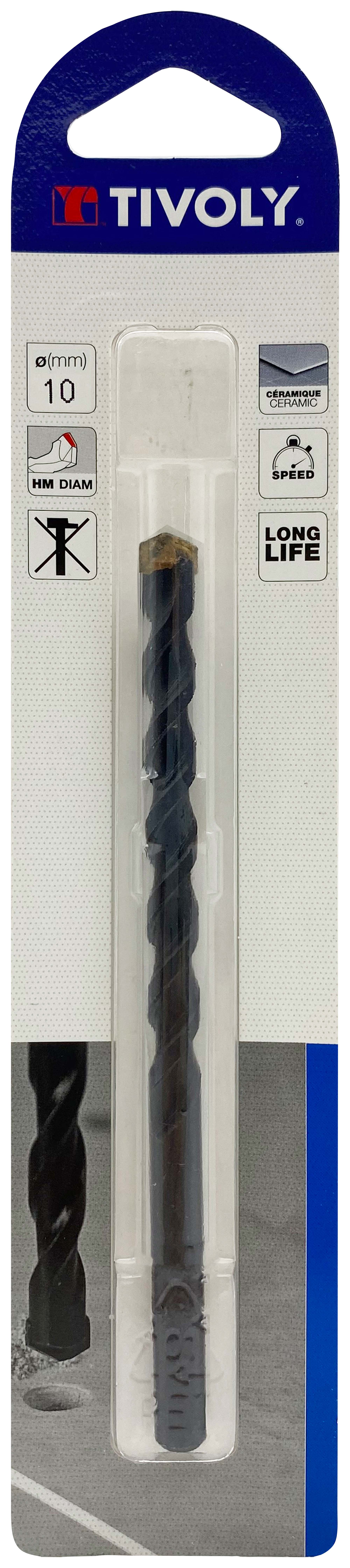 Foret carrelages -Plaquette carbure affûtée -Queue cylindrique / L: 120 Ø: 10 TIVOLY - 12000321000