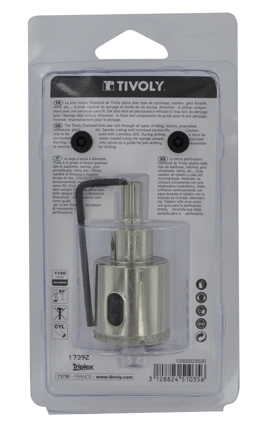 Scie cloche diamant à eau (Blister Box) / H: 30 Ø: 35 TIVOLY - 12000523500