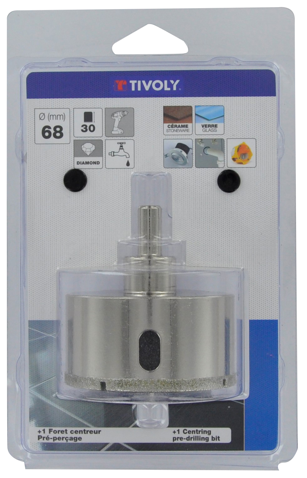 Scie cloche diamant à eau (Blister Box) / H: 30 Ø: 68 TIVOLY - 12000526800