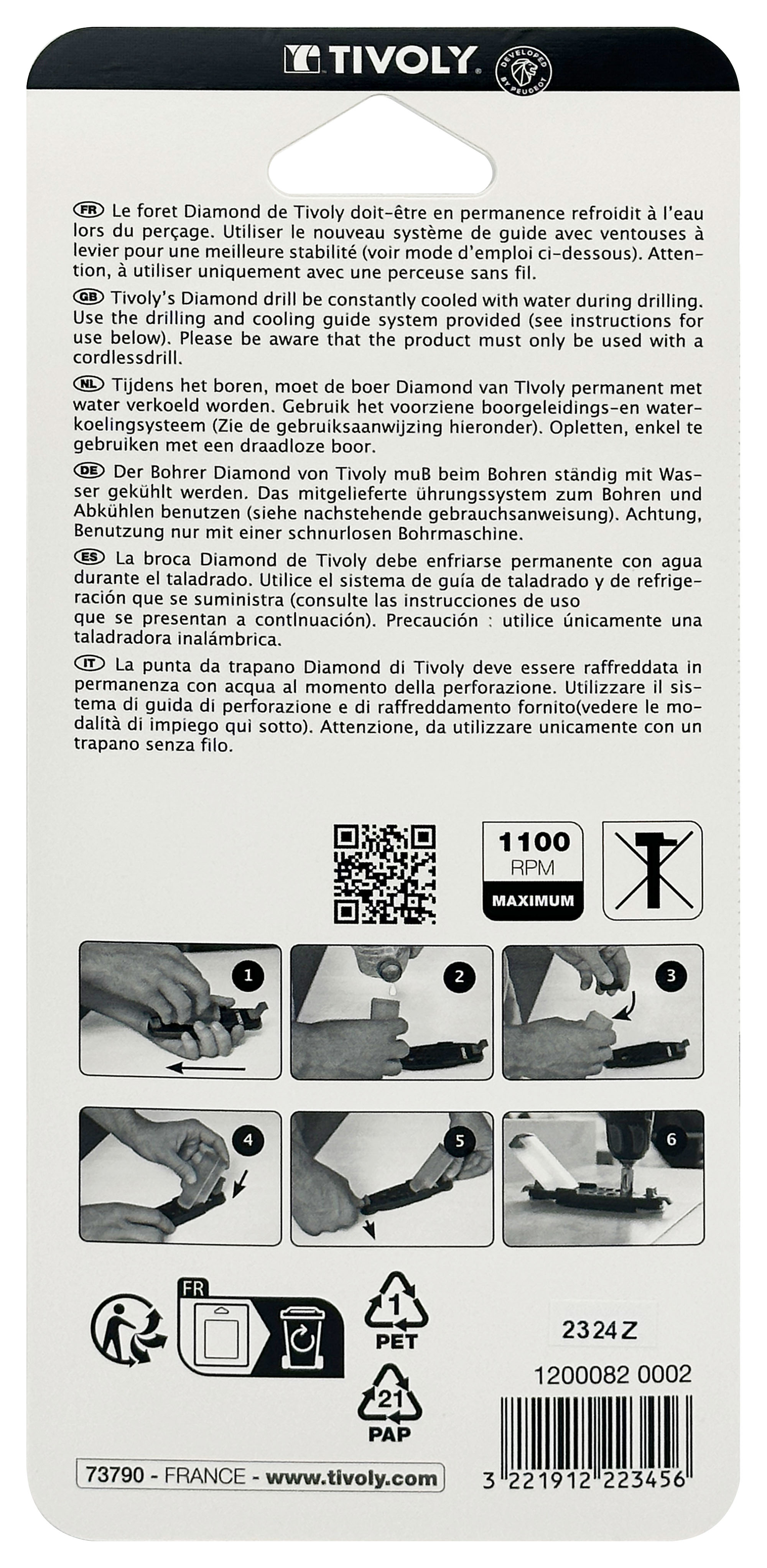 5 pièces -4 forets carrelage Ø 5 à 10mm + 1 guide TIVOLY - 12000820002