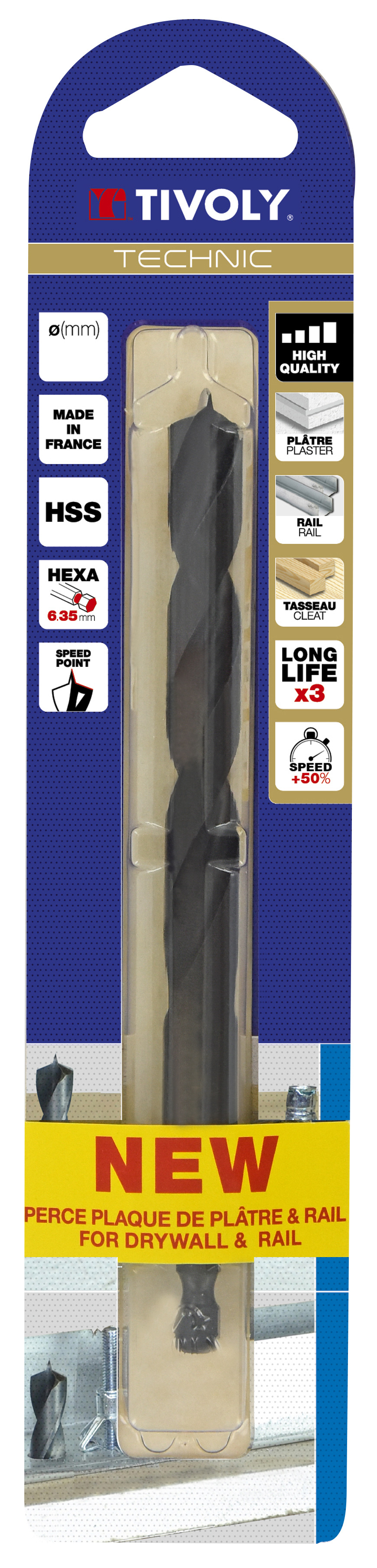 Foret HSS spécial perçage plaque de plâtre et leurs supports -Queue hexagonale / L: 133 Ø: 11 TIVOLY - 12001021100