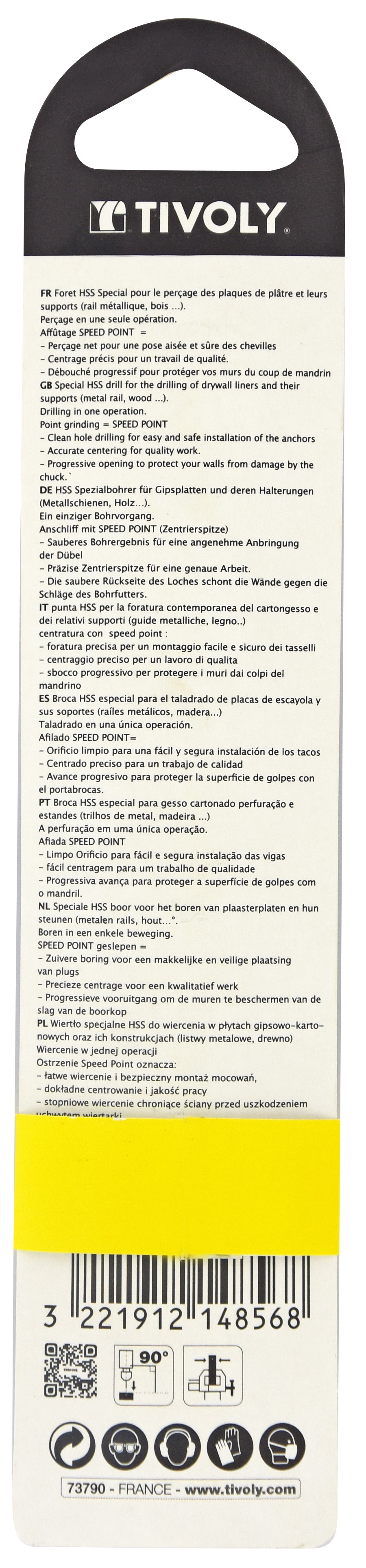 Foret HSS spécial perçage plaque de plâtre et leurs supports -Queue hexagonale / L: 133 Ø: 11 TIVOLY - 12001021100