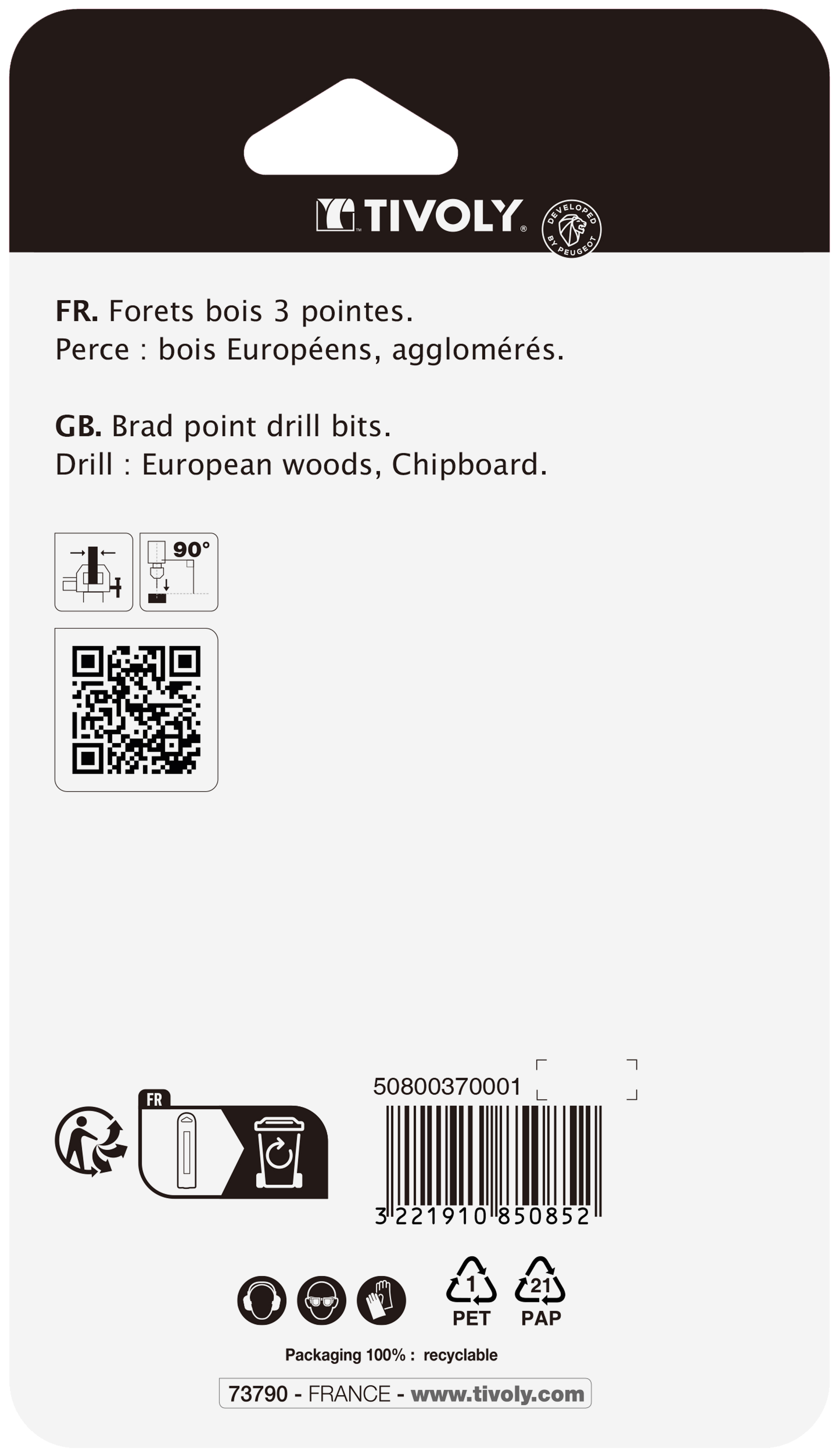 8 forets bois 3 pointes Ø 3 à 10mm TIVOLY - 50800370001