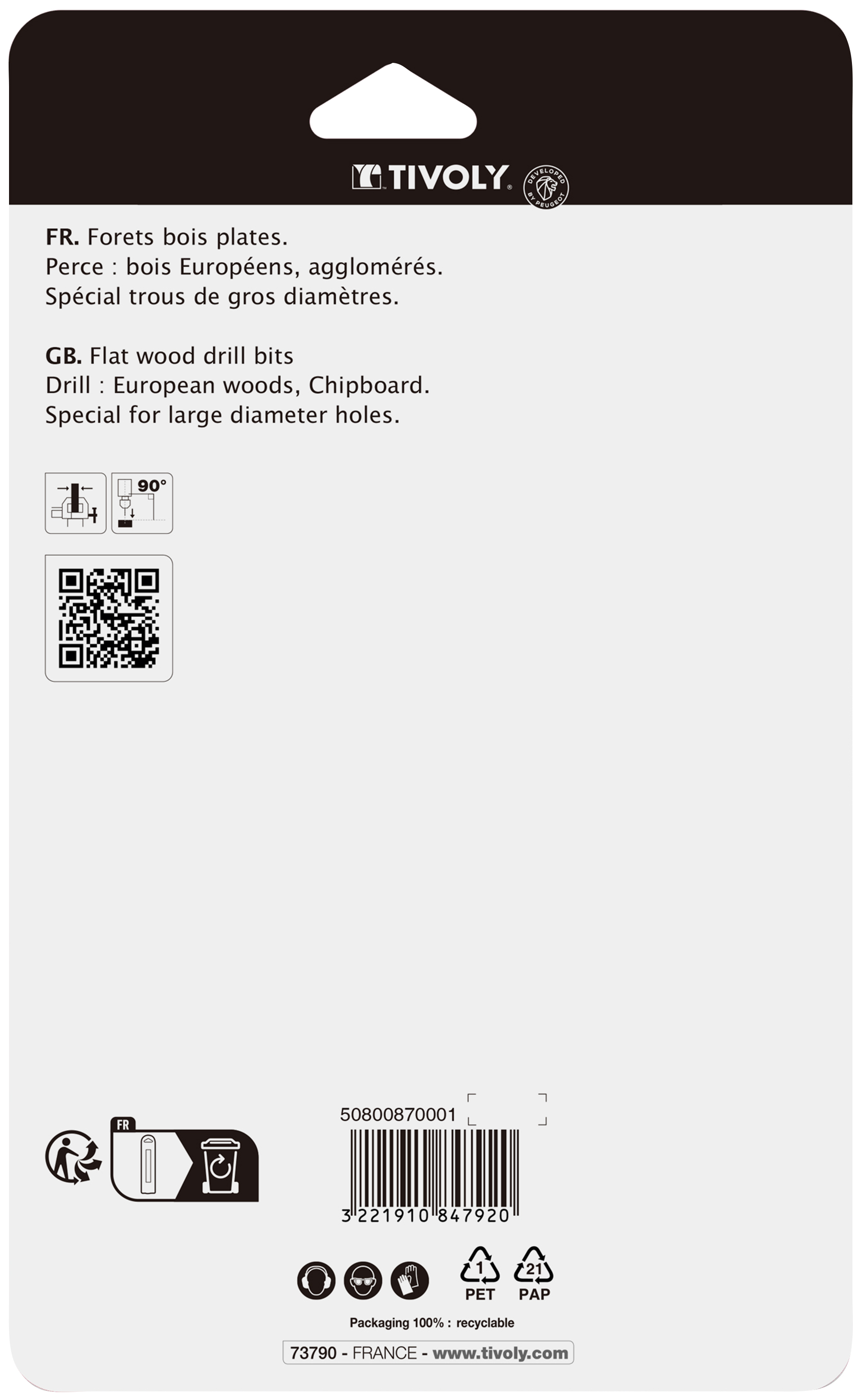 6 forets bois plates Ø 10 à 25mm TIVOLY - 50800870001