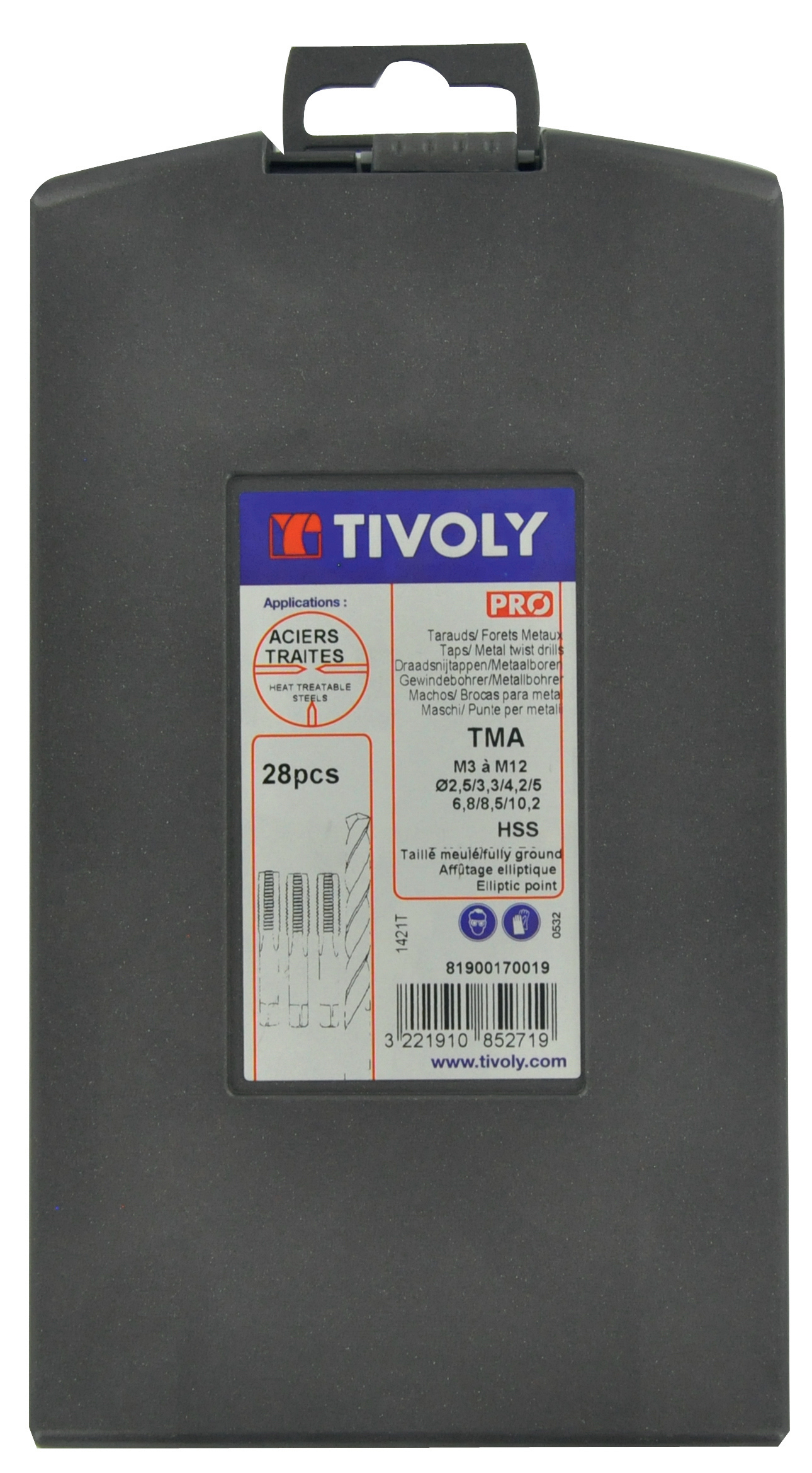 28 pièces -7 jeux de 3 tarauds HSS Multi-applications DIN352 M3 à M12 + 7 forets HSS Ø 2,5 à 10,2mm TECHNIC TIVOLY - 81900170019