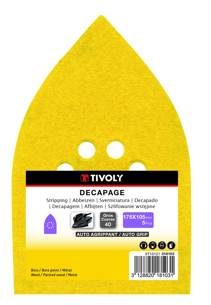 Patin AUTO-AGRIPPANT -175x105mm -Pour ponceuse multi / Dim 175x105 / Gr : 40/80/120 TIVOLY - XT10111000213