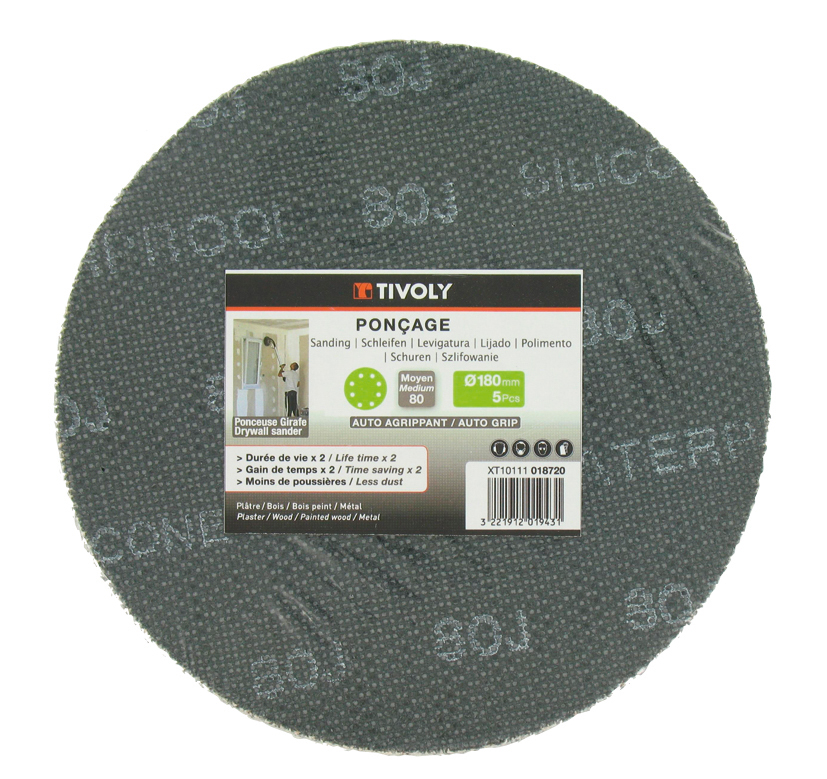 Disque MAILLE -AUTO-AGRIPPANT -Ø180mm -Pour ponceuse GIRAFE / Dim Ø180 / Gr : 180 TIVOLY - XT10111018721