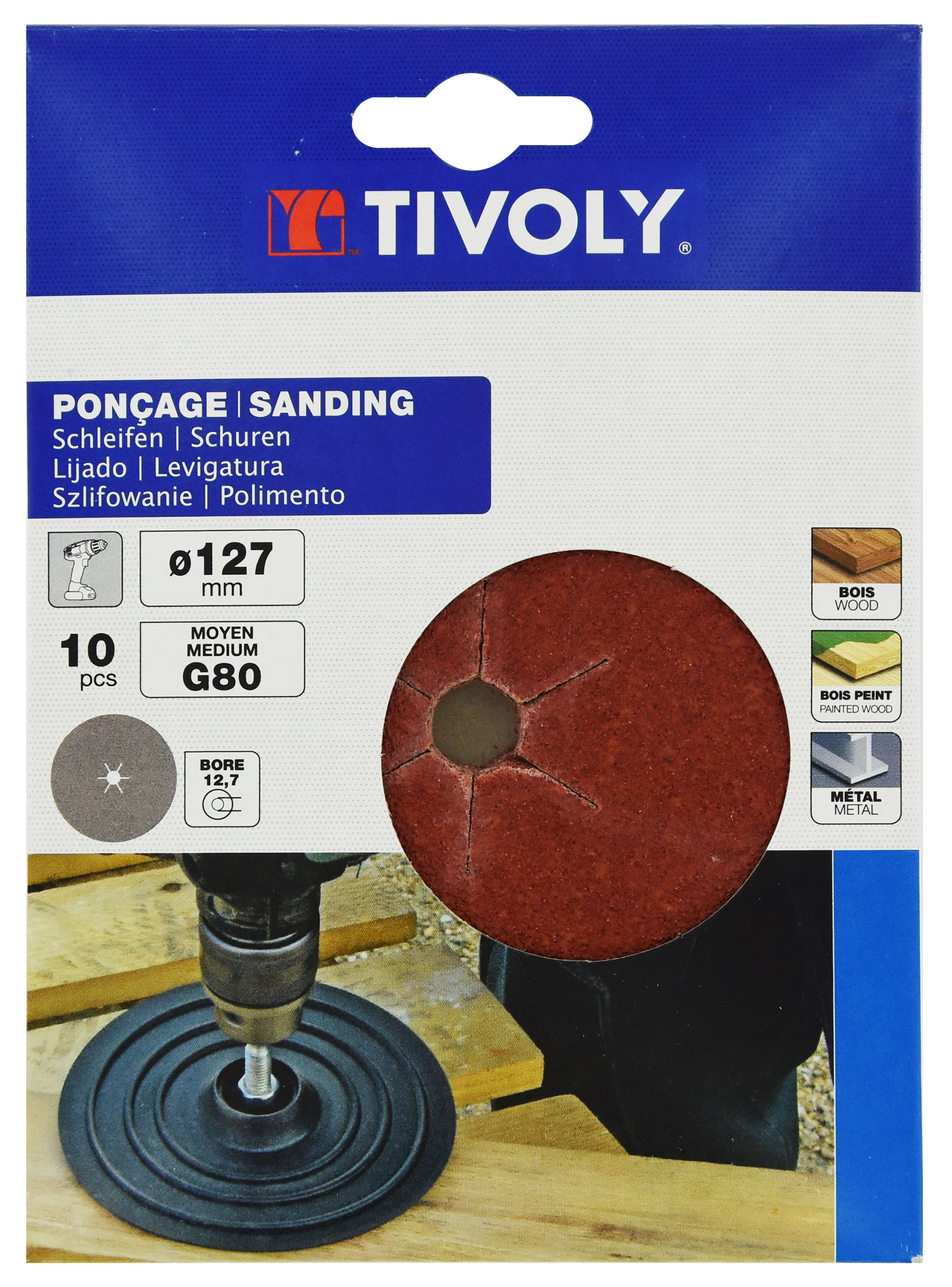 Disque ABRASIF -Ø127mm -Pour perceuse (Etui carton) / Dim Ø127 / Gr : 80 TIVOLY - XT10112011002