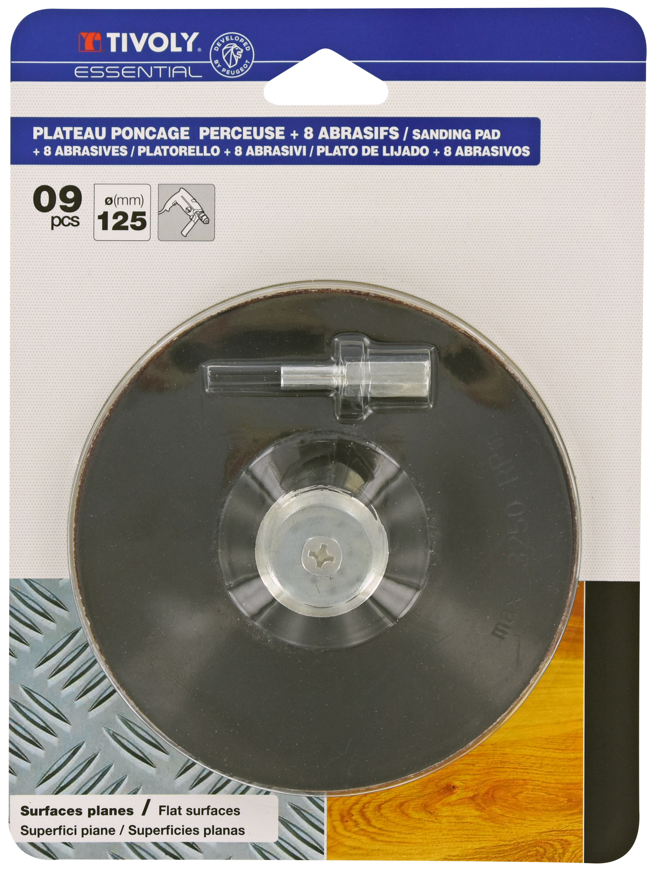 10 pièces -1 plateau ponceur Ø 125mm + Monture + 8 abrasifs TIVOLY - XT10112011009