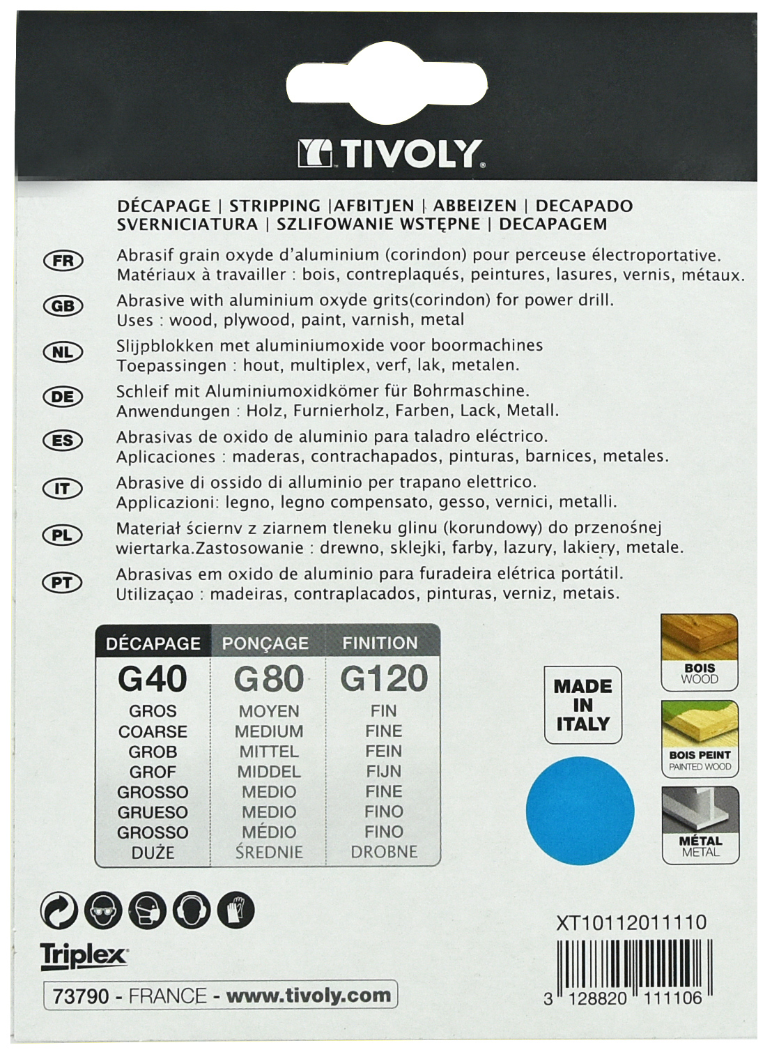 Disque AUTO-AGRIPPANT -Ø125mm -Pour ponceuse excentrique ou perceuse / Dim Ø125 / Gr : 40 TIVOLY - XT10112011110