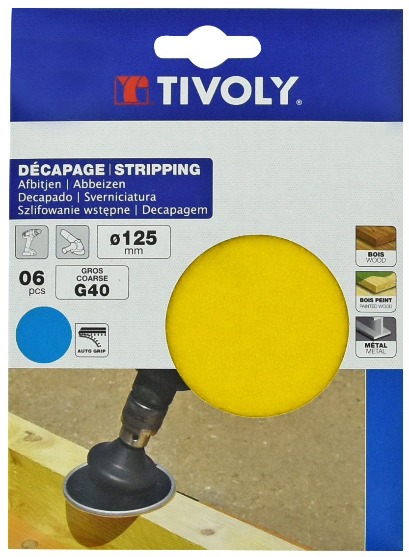 Disque AUTO-AGRIPPANT -Ø125mm -Pour ponceuse excentrique ou perceuse / Dim Ø125 / Gr : 120 TIVOLY - XT10112011112