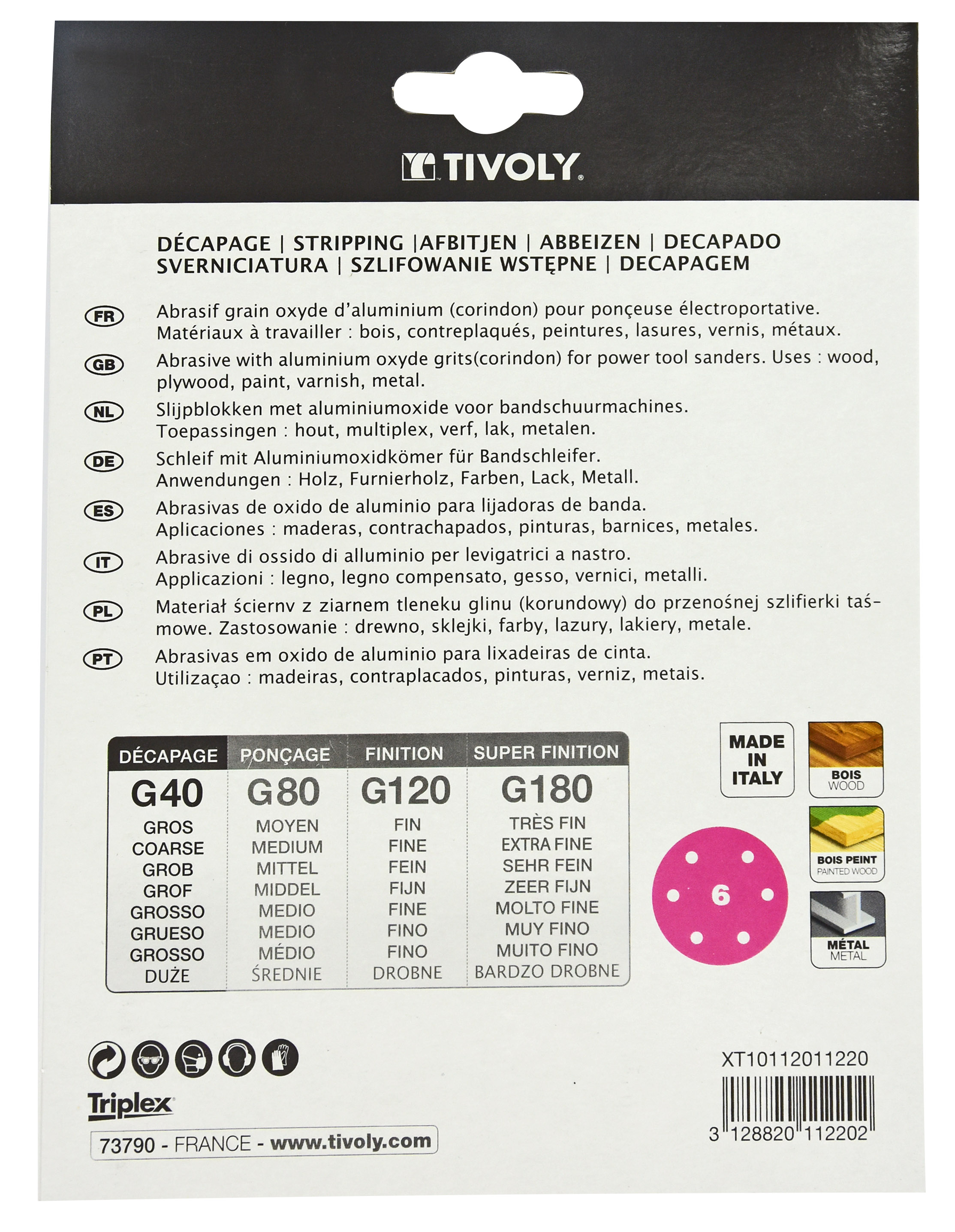 Disque AUTO-AGRIPPANT -Ø150mm -Perforation 6 trous -Pour ponceuse excentrique / Dim Ø150 / Gr : 40 TIVOLY - XT10112011220