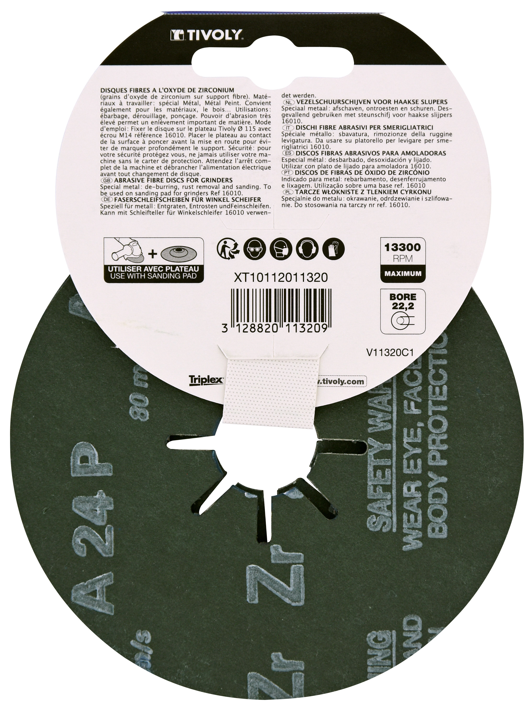 Disque FIBRE ZIRCONIUM (Cartonnette brochable) / Dim Ø115 / Gr : 24 TIVOLY - XT10112011320
