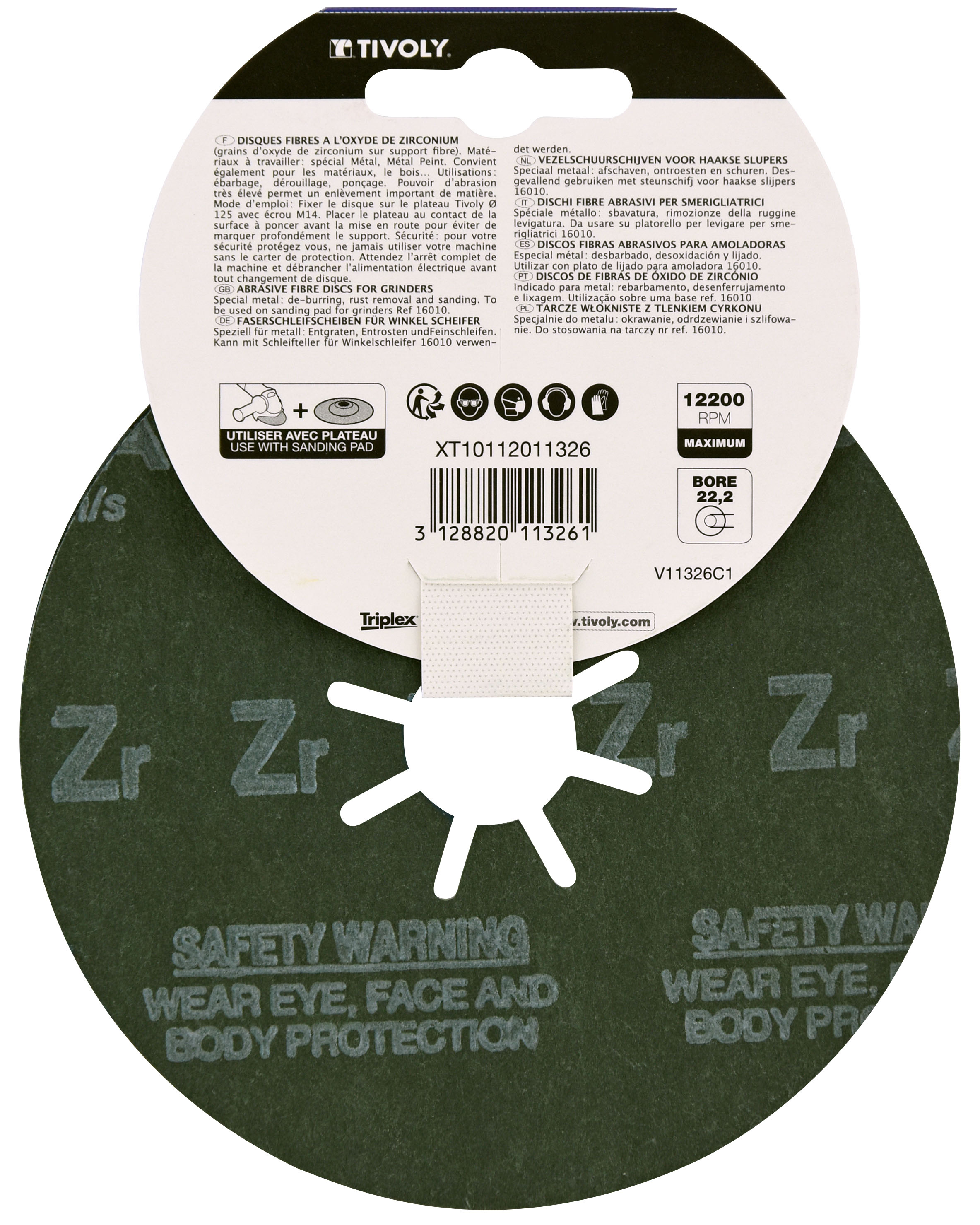 Disque FIBRE ZIRCONIUM (Cartonnette brochable) / Dim Ø125 / Gr : 24 TIVOLY - XT10112011325