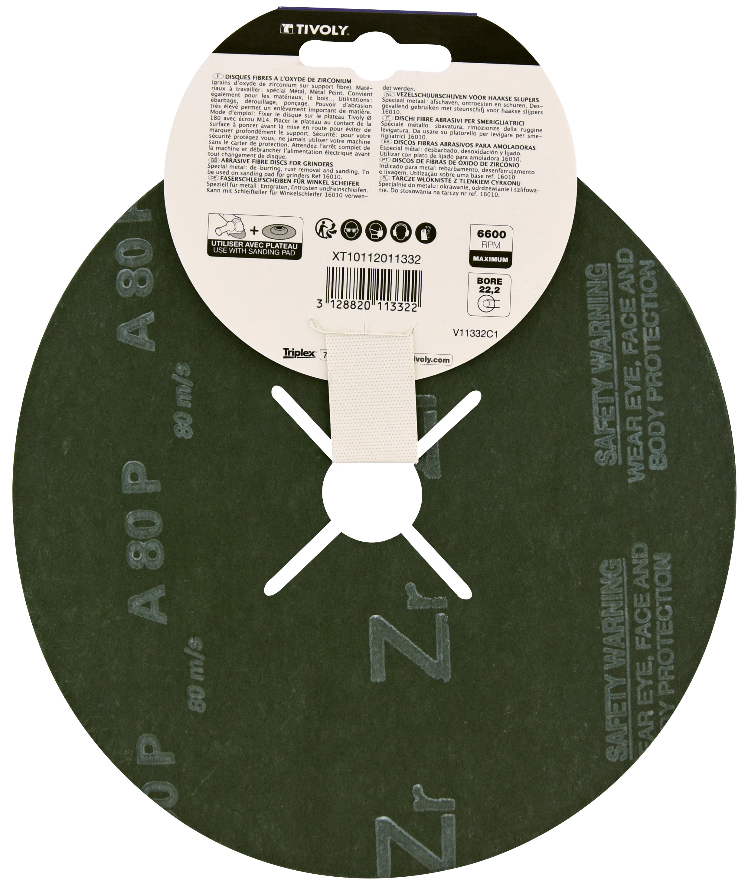 Disque FIBRE ZIRCONIUM (Cartonnette brochable) / Dim Ø180 / Gr : 80 TIVOLY - XT10112011332