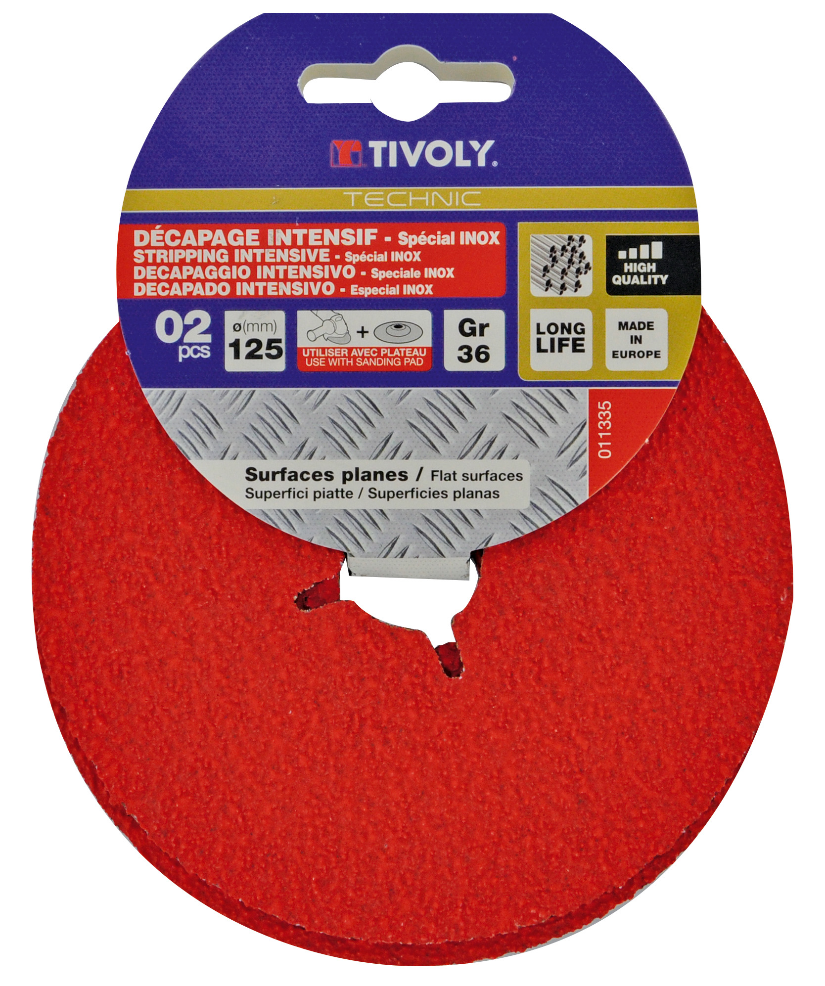 Disque FIBRE CERAMIQUE Spécial INOX / Dim Ø125 / Gr : 36 TIVOLY - XT10112011335