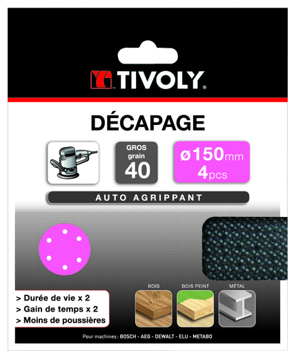 Disque MAILLE -AUTO-AGRIPPANT -Ø150mm -Pour ponceuse excentrique / Dim Ø150 / Gr : 180 TIVOLY - XT10112019113