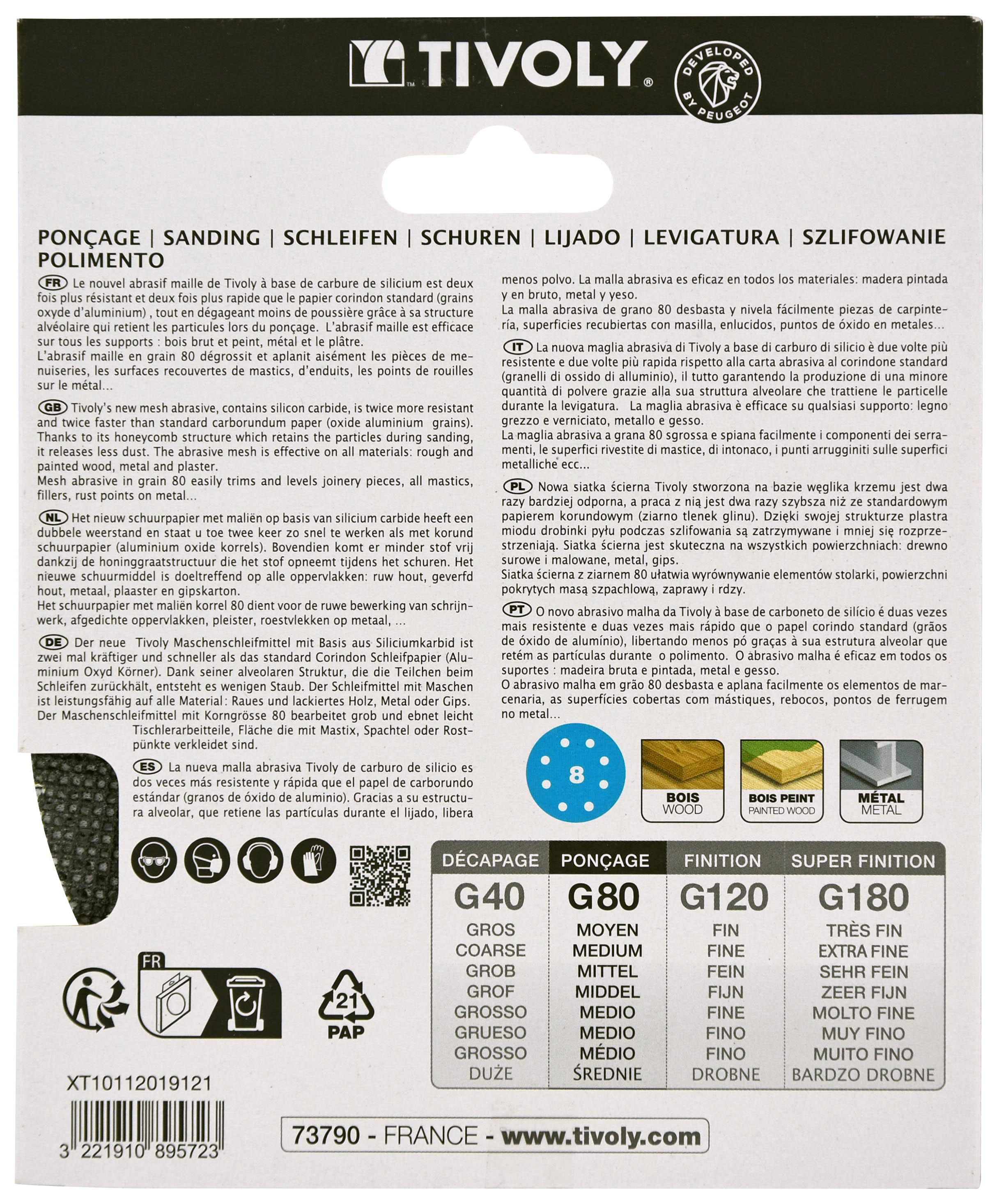 Disque MAILLE -AUTO-AGRIPPANT -Ø125mm - Pour ponceuse excentrique / Dim Ø125 / Gr : 80 TIVOLY - XT10112019121