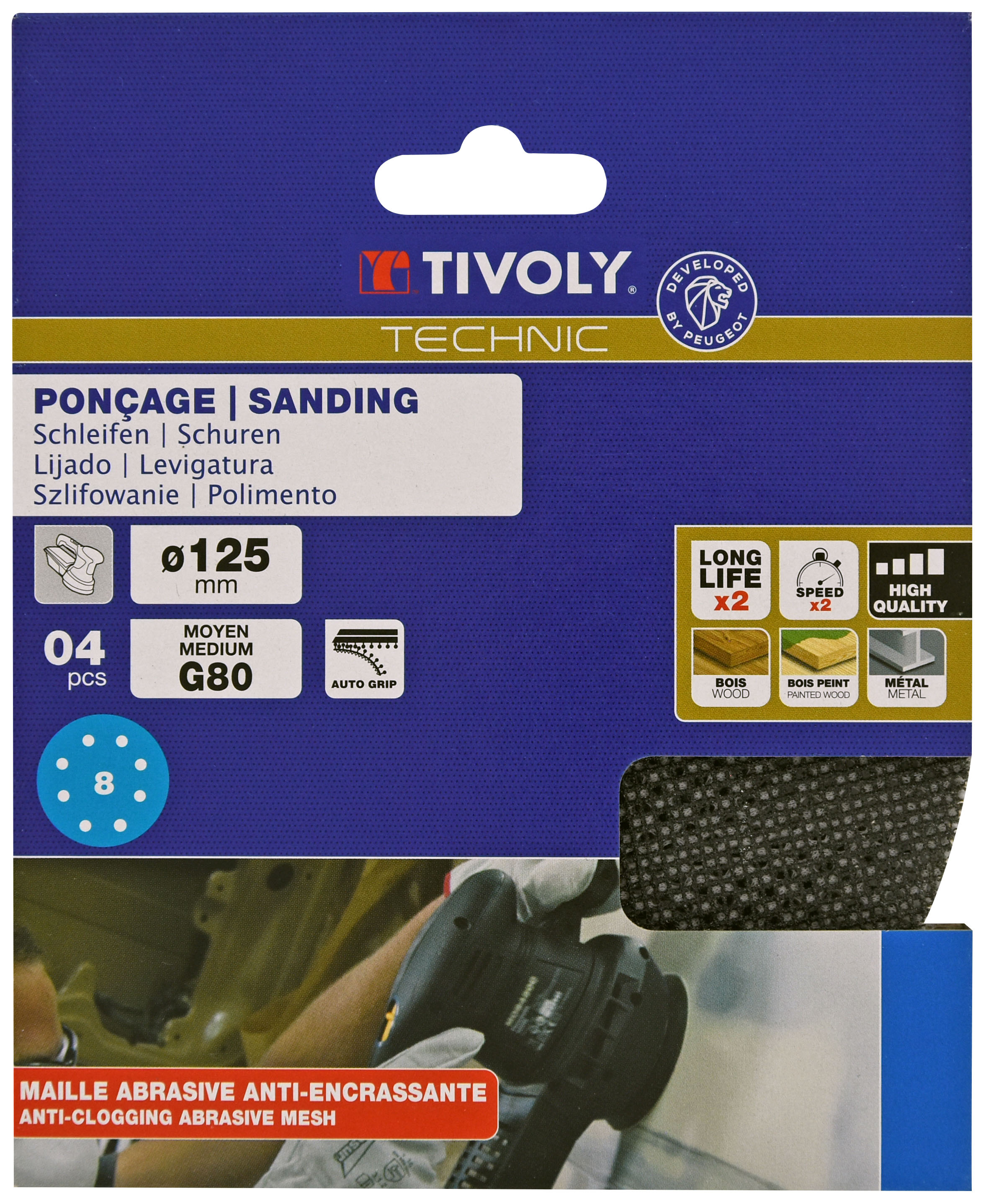 Disque MAILLE -AUTO-AGRIPPANT -Ø125mm - Pour ponceuse excentrique / Dim Ø125 / Gr : 40/80/120 TIVOLY - XT10112019124
