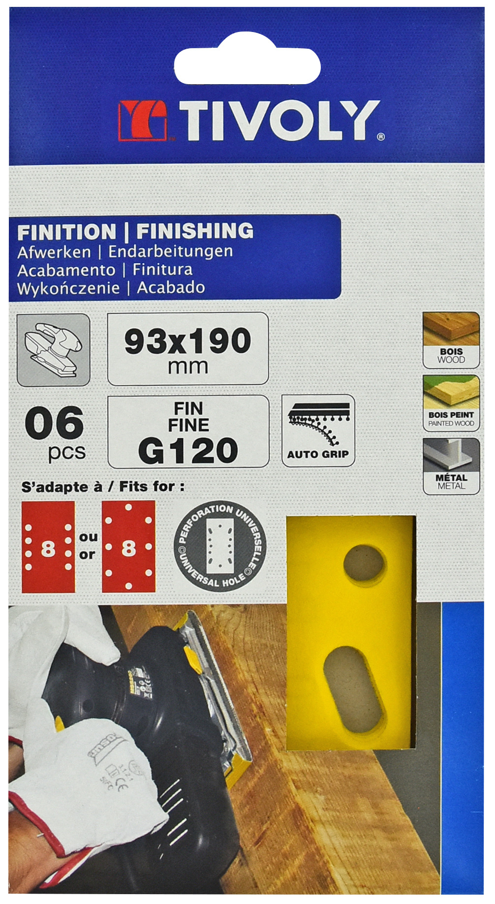 Patin AUTO-AGRIPPANT -93x190mm -Pour ponceuse vibrante / Dim 93x190 / Gr : 80 TIVOLY - XT10122012006