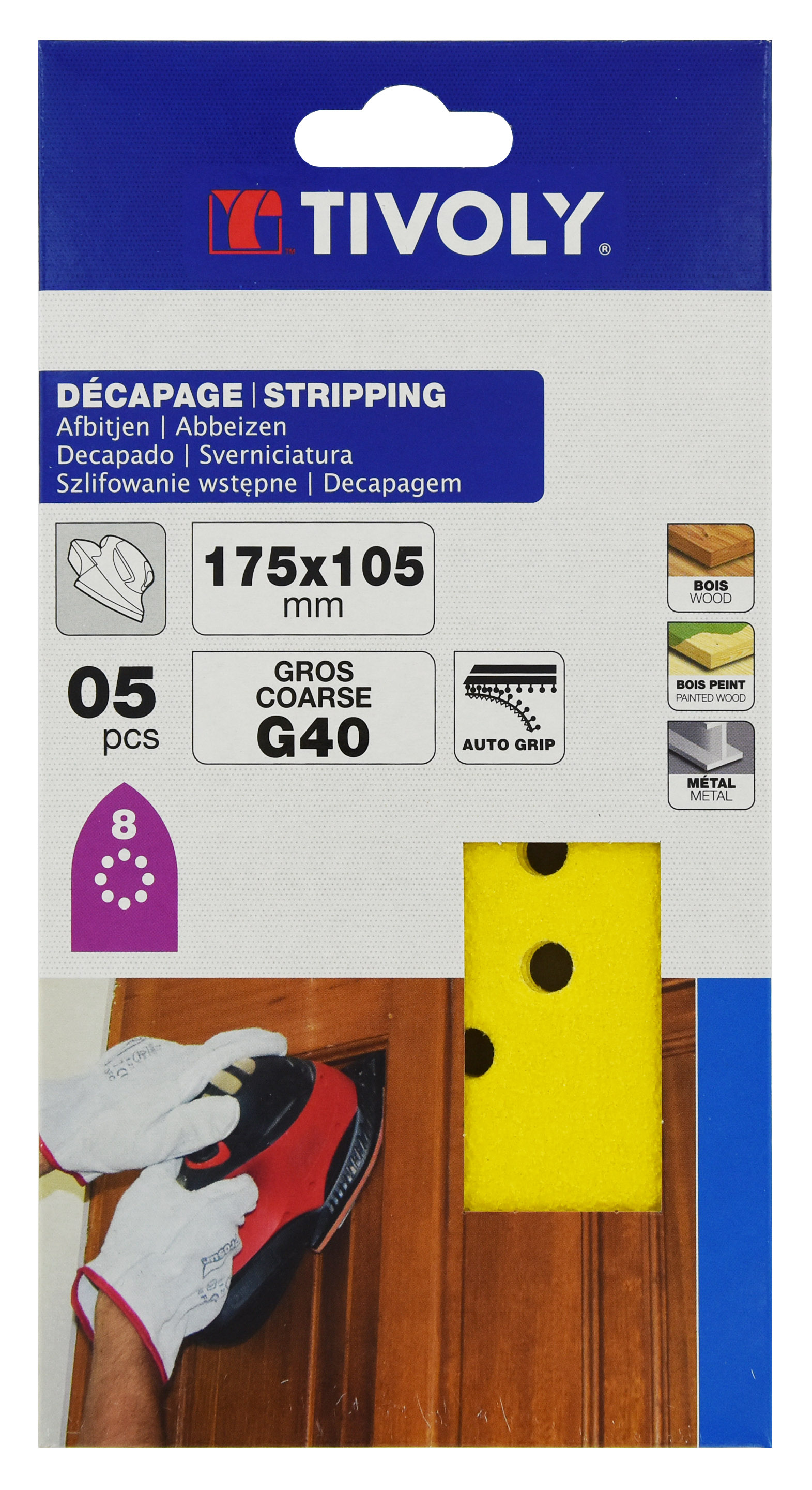 Patin AUTO-AGRIPPANT -175x105mm -Pour ponceuse multi / Dim 175x105 / Gr : 80 TIVOLY - XT10122012021