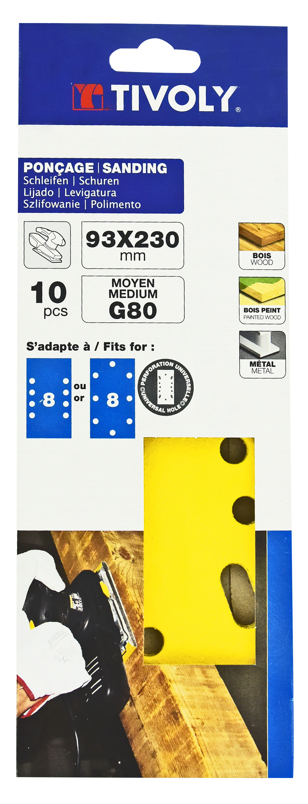 Patin PERFORÉ -93x230mm -Pour ponceuse vibrante / Dim 93x230 / Gr : 40 TIVOLY - XT10122012130