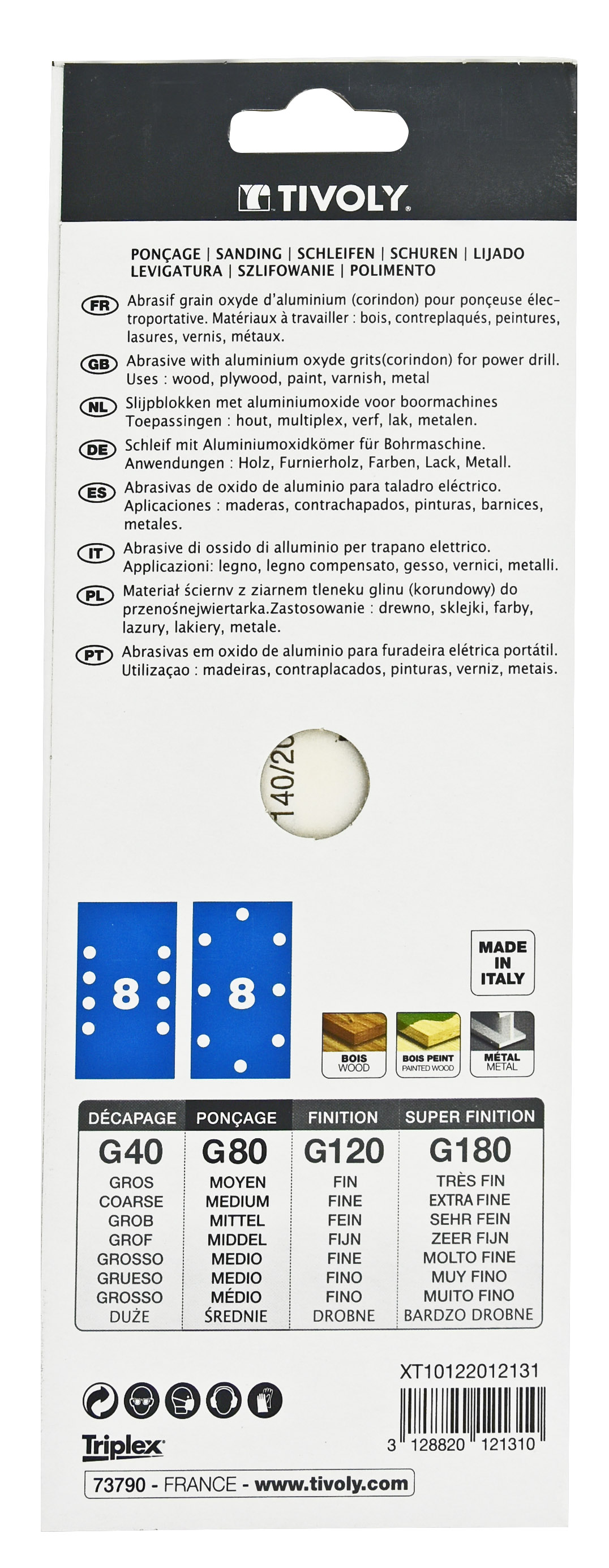 Patin PERFORÉ -93x230mm -Pour ponceuse vibrante / Dim 93x230 / Gr : 40 TIVOLY - XT10122012130