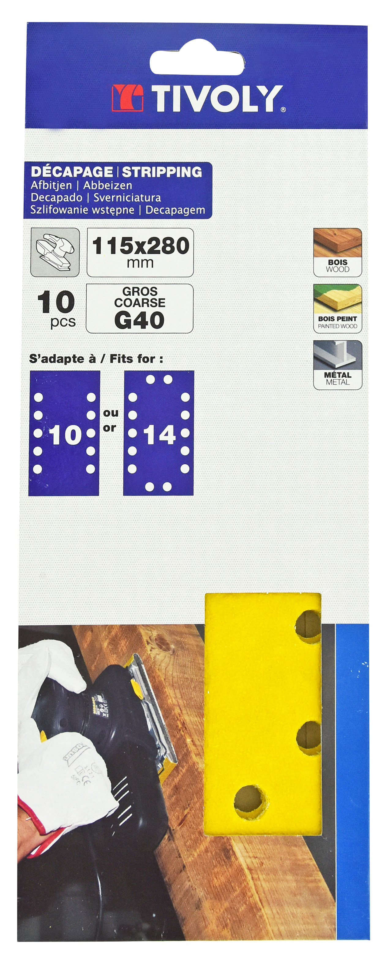 Patin PERFORÉ -115x280mm -Pour ponceuse vibrante / Dim 115x280 / Gr : 40 TIVOLY - XT10122012240