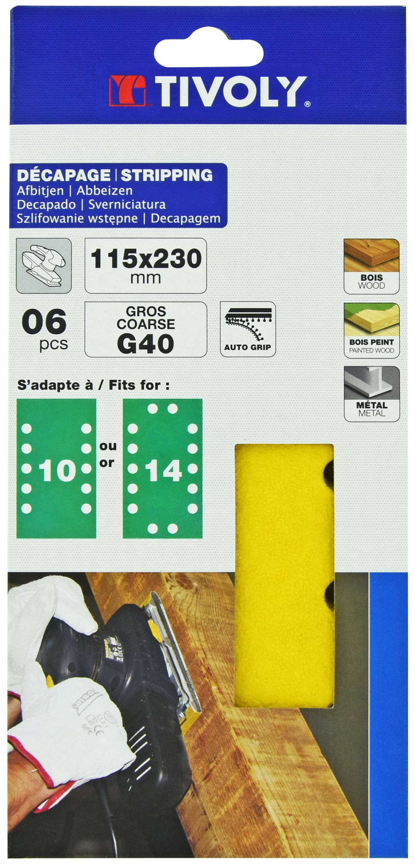 Patin AUTO-AGRIPPANT -115x230mm -Pour ponceuse vibrante / Dim 115x230 / Gr : 40 TIVOLY - XT10122012250