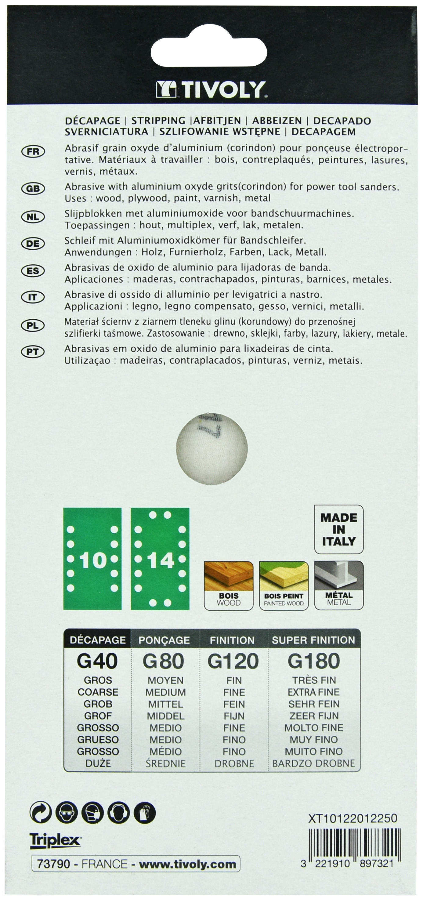 Patin AUTO-AGRIPPANT -115x230mm -Pour ponceuse vibrante / Dim 115x230 / Gr : 40 TIVOLY - XT10122012250