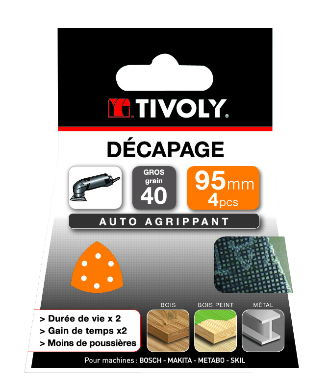 Patin MAILLE -AUTO-AGRIPPANT -95x95x95mm -Pour ponceuse Delta / Dim 95x95x95 / Gr : 40 TIVOLY - XT10122019010