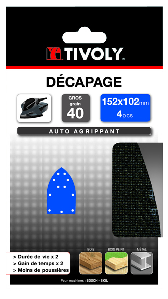 Patin MAILLE -AUTO-AGRIPPANT -152x102mm -Pour ponceuse multi / Dim 152x102 / Gr : 120 TIVOLY - XT10122019022