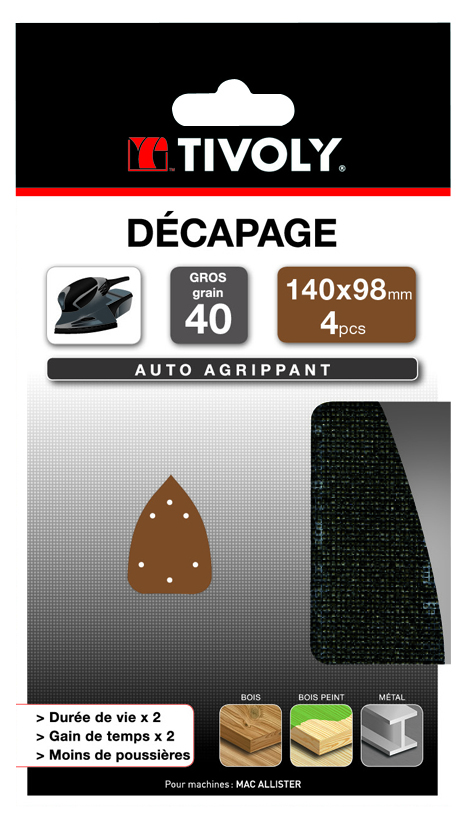 Patin MAILLE -AUTO-AGRIPPANT -140x98mm -Pour ponceuse multi / Dim 140x98 / Gr : 80 TIVOLY - XT10122019051
